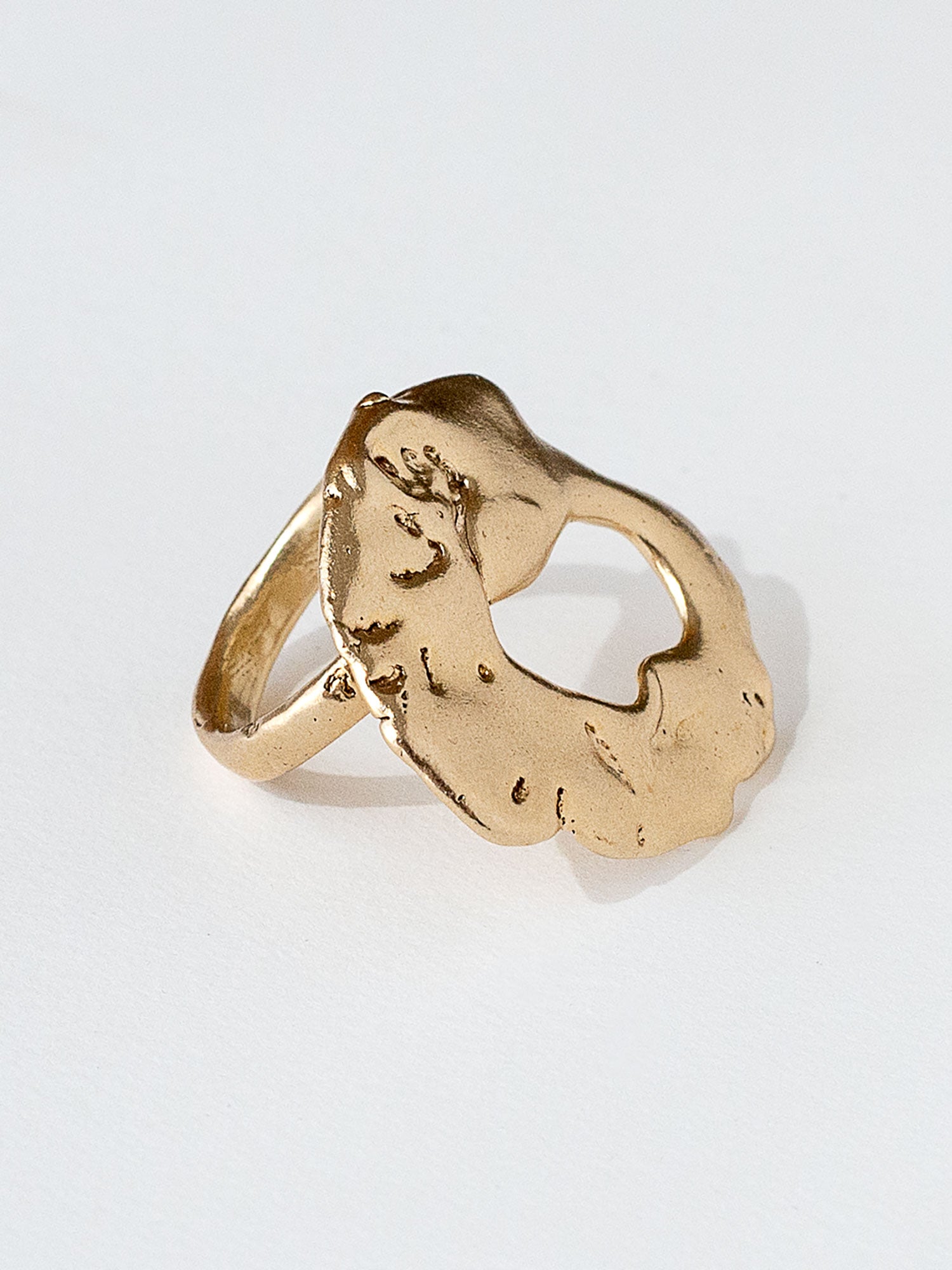A sculptural statement ring in solid brass handmade by Michelle Ross in Toronto, Canada
