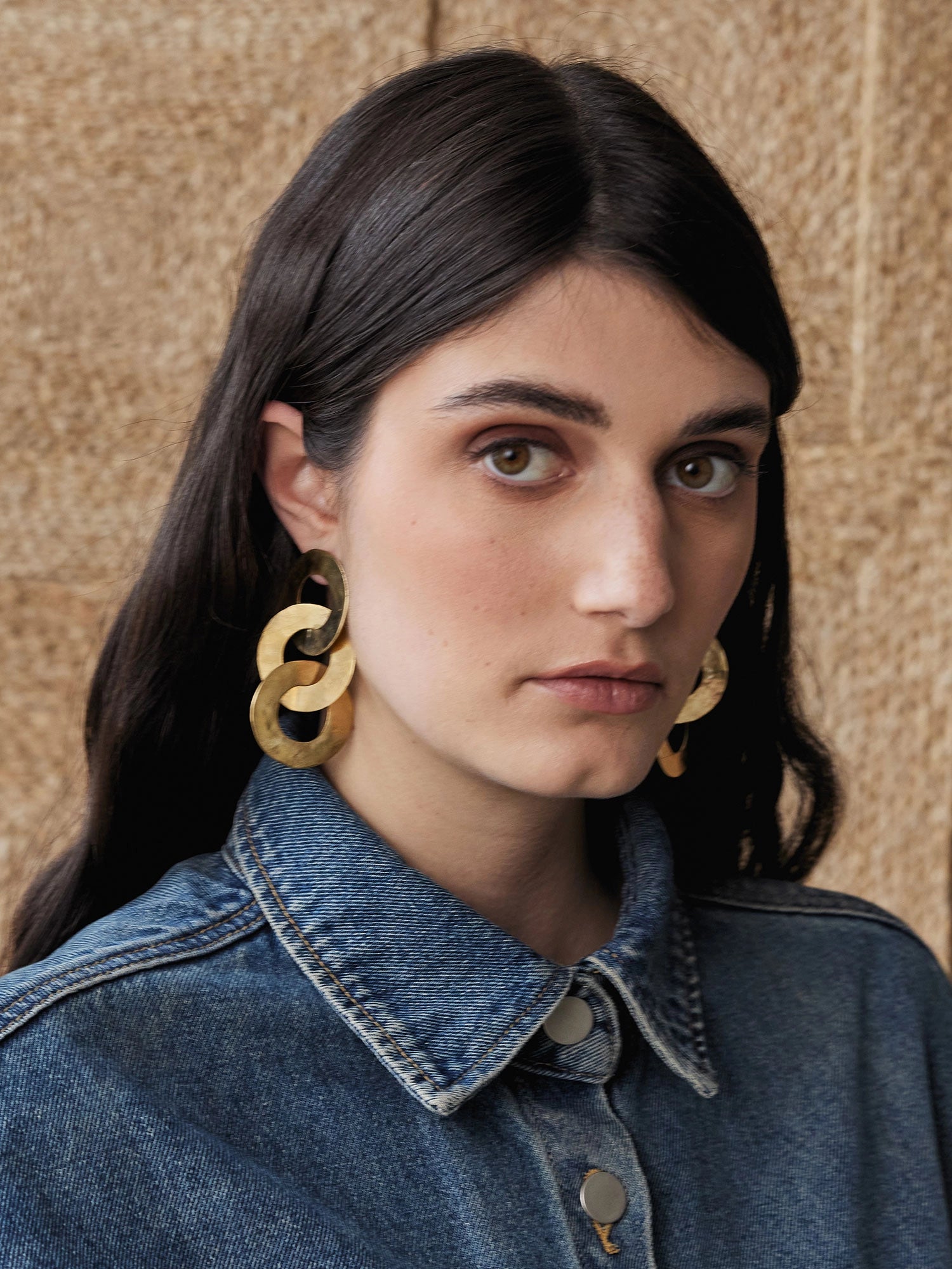 Babette Brass Link Statement Earrings Michelle Ross