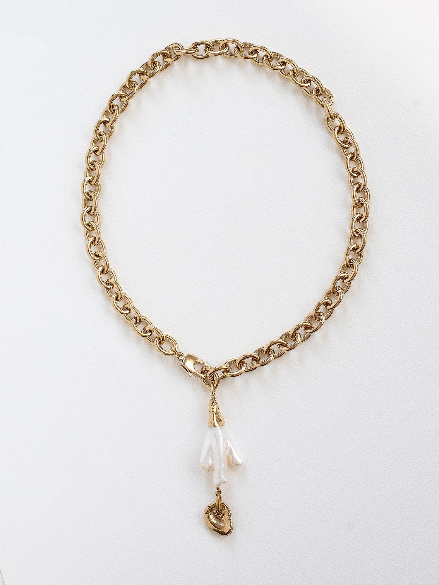 Cava Pearl and Brass Lariat Necklace by Michelle Ross