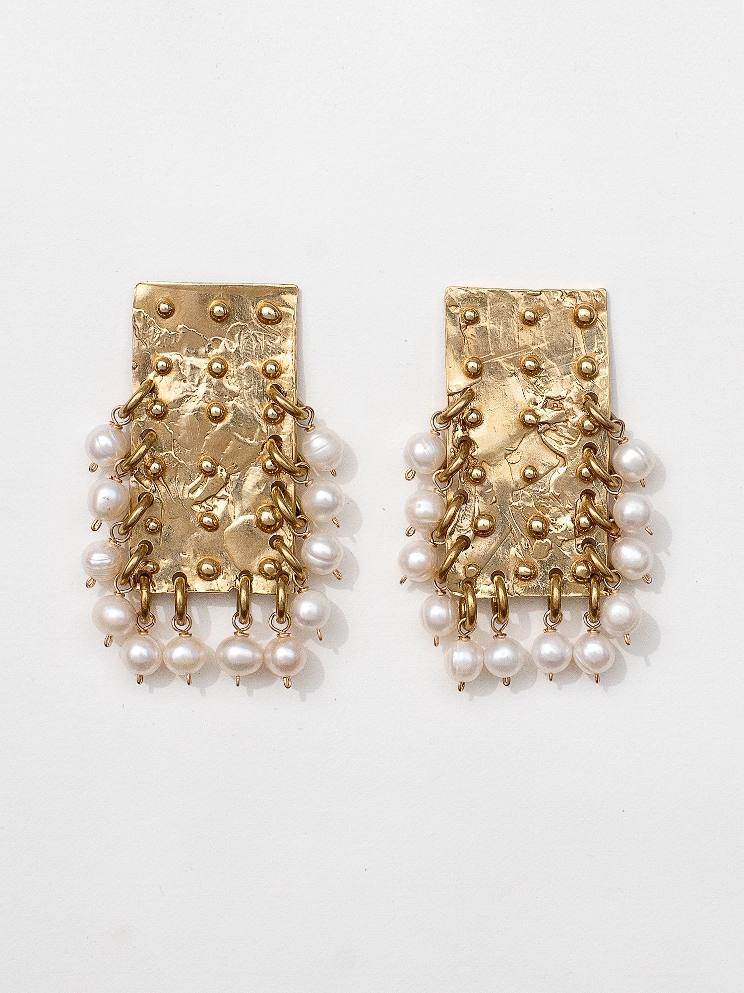Eris Freshwater Pearl and Brass Statement Earrings by Michelle Ross