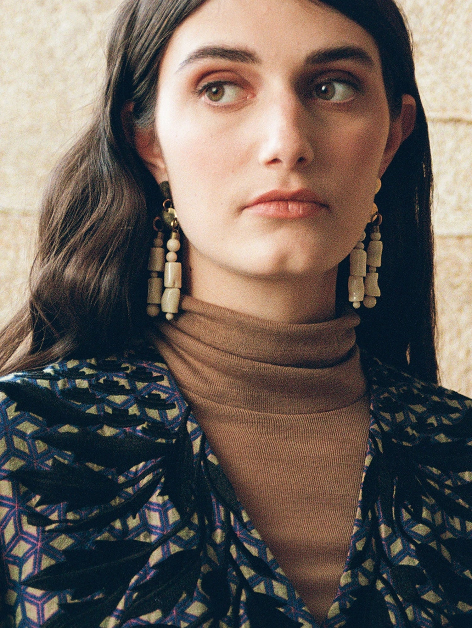 Ellison Brass, Riverstone and Coral Statement Earrings by Michelle Ross