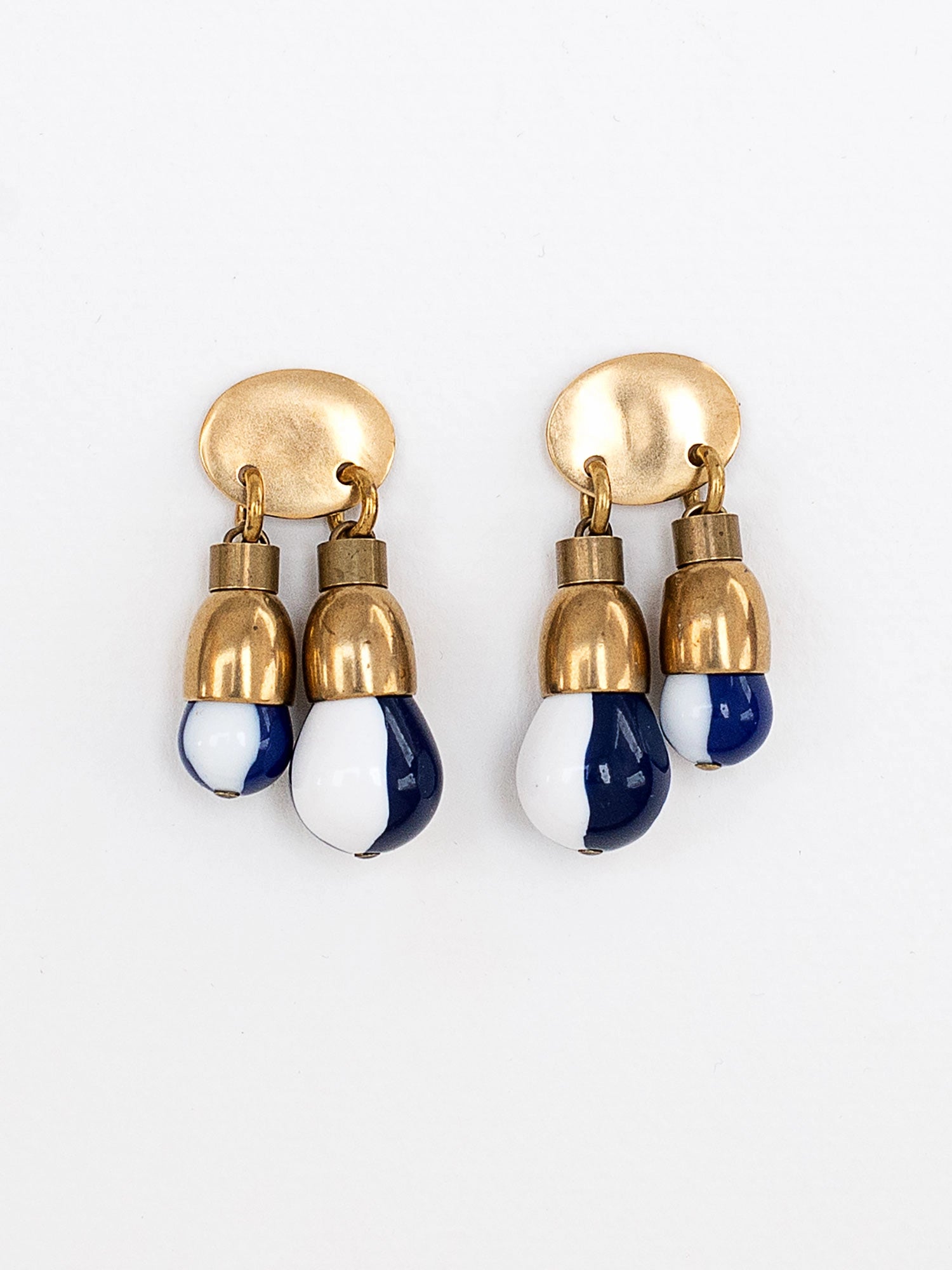 Estee Brass Blue and White Resin Small Earrings Michelle Ross