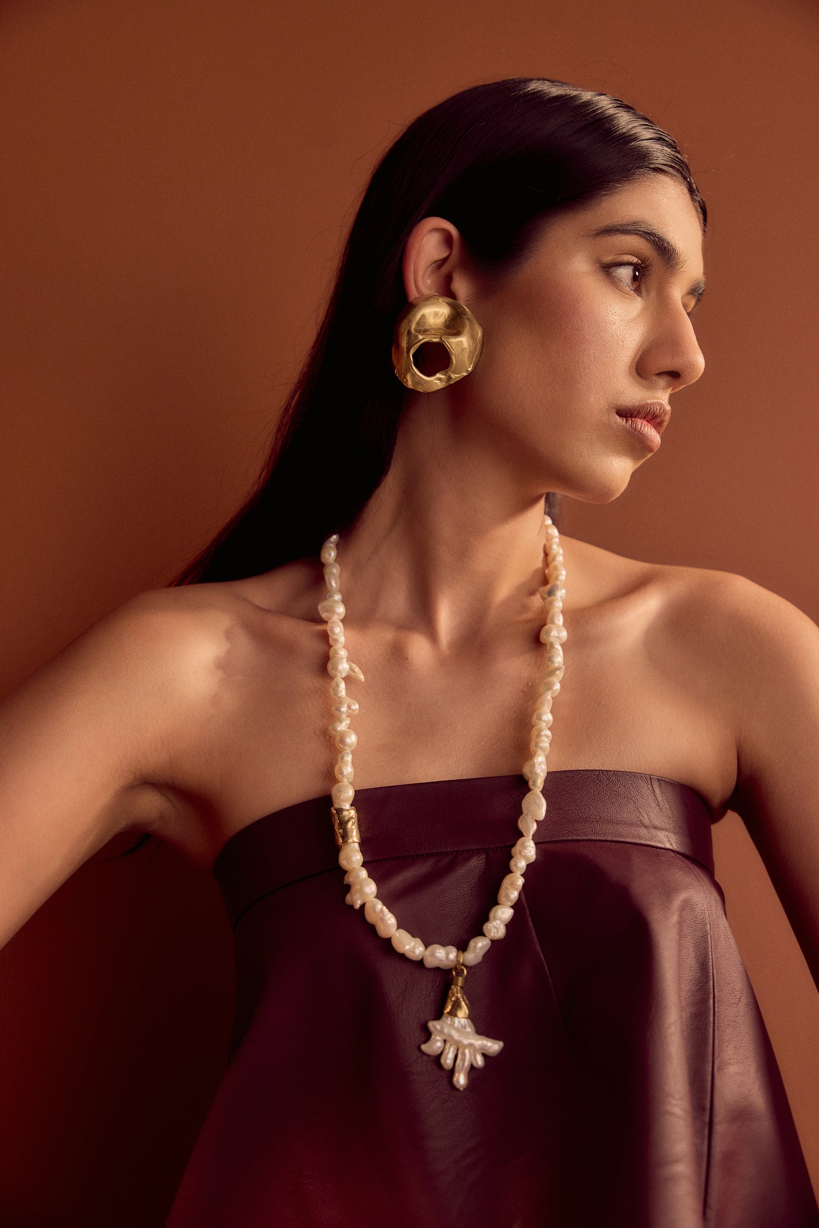 Flor Sculptural Brass Statement Earrings by Michelle Ross