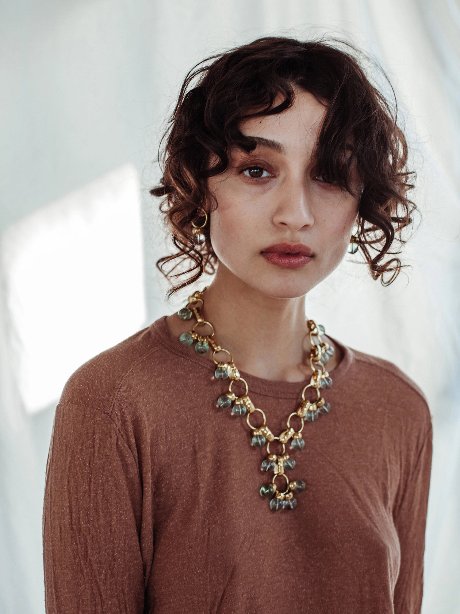 Liliam Aqua Flourite Brass Necklace Michelle Ross