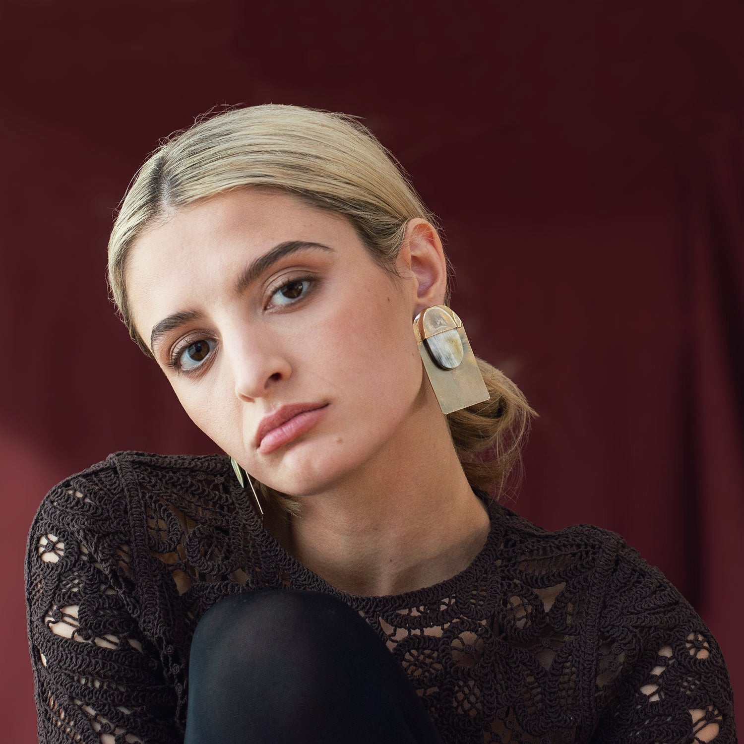 Obee Horn and Brass Statement Stud Earrings by Michelle Ross