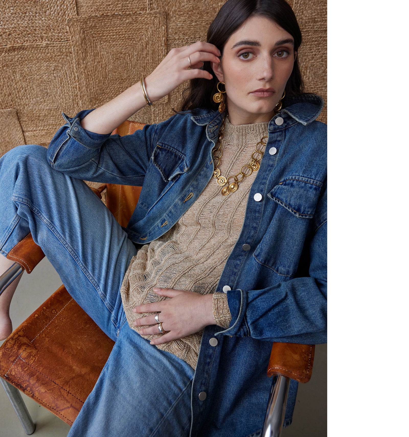 Michelle Ross Colie Brass Link Earrings and Colette Brass Link Necklace