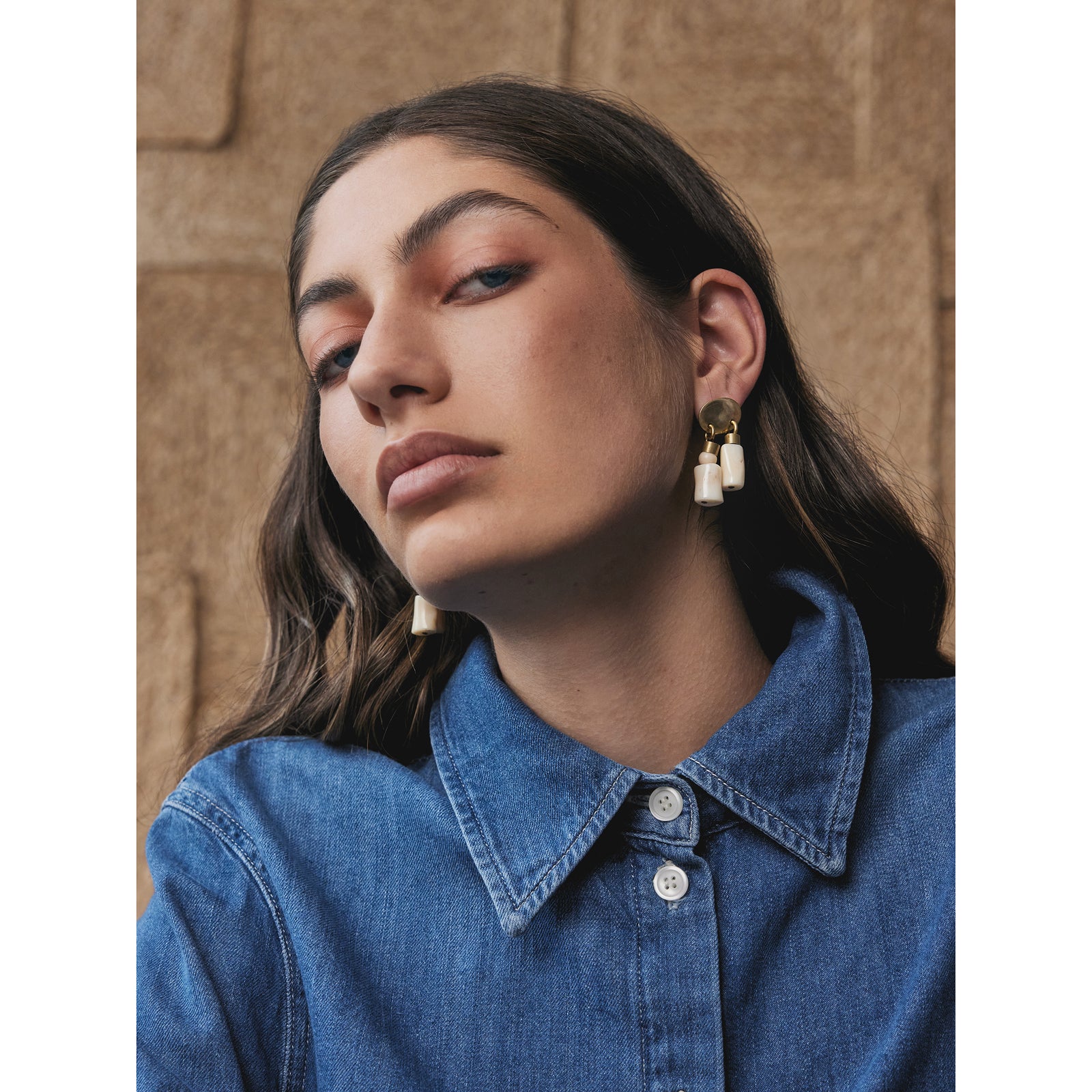 Michelle Ross Estee Brass Riverstone and Coral Dangle Earrings