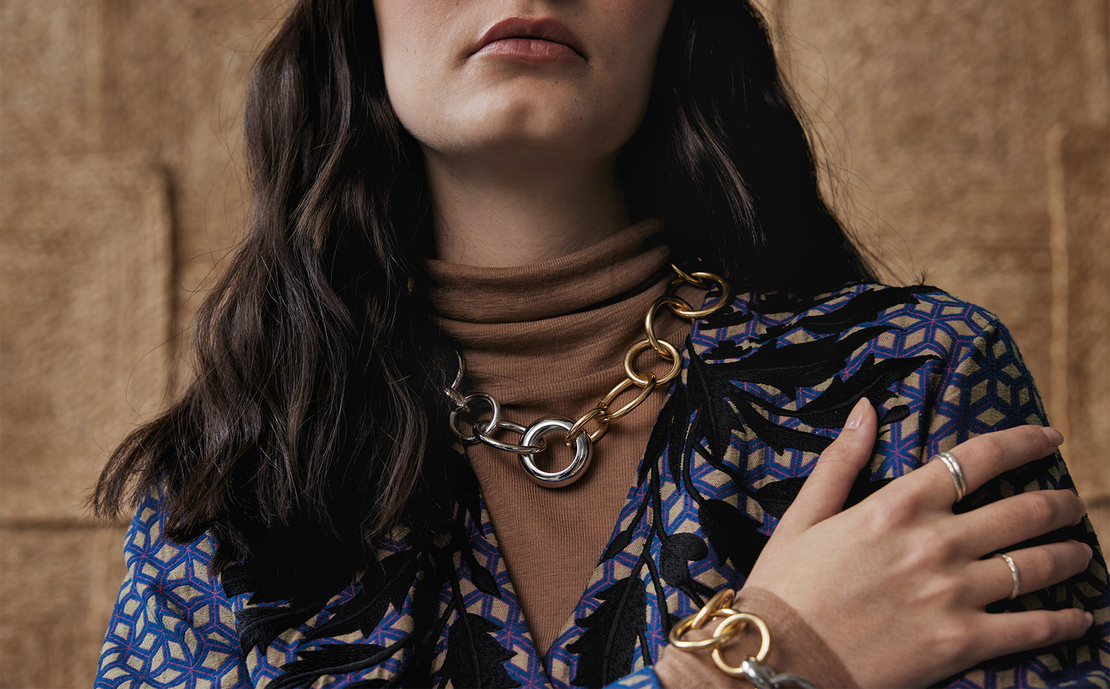 Michelle Ross Roan Collection Leighton Brass Rhodium Chain Link Necklace