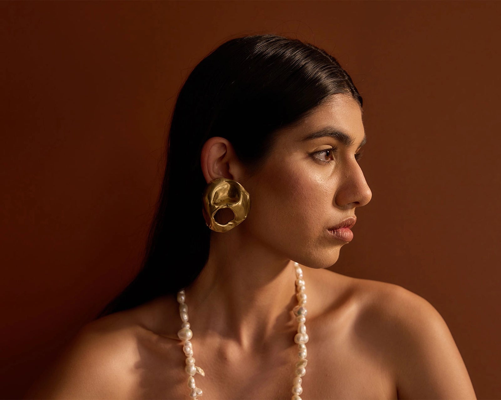 Flor Sculptural Brass Statement Earrings by Michelle Ross