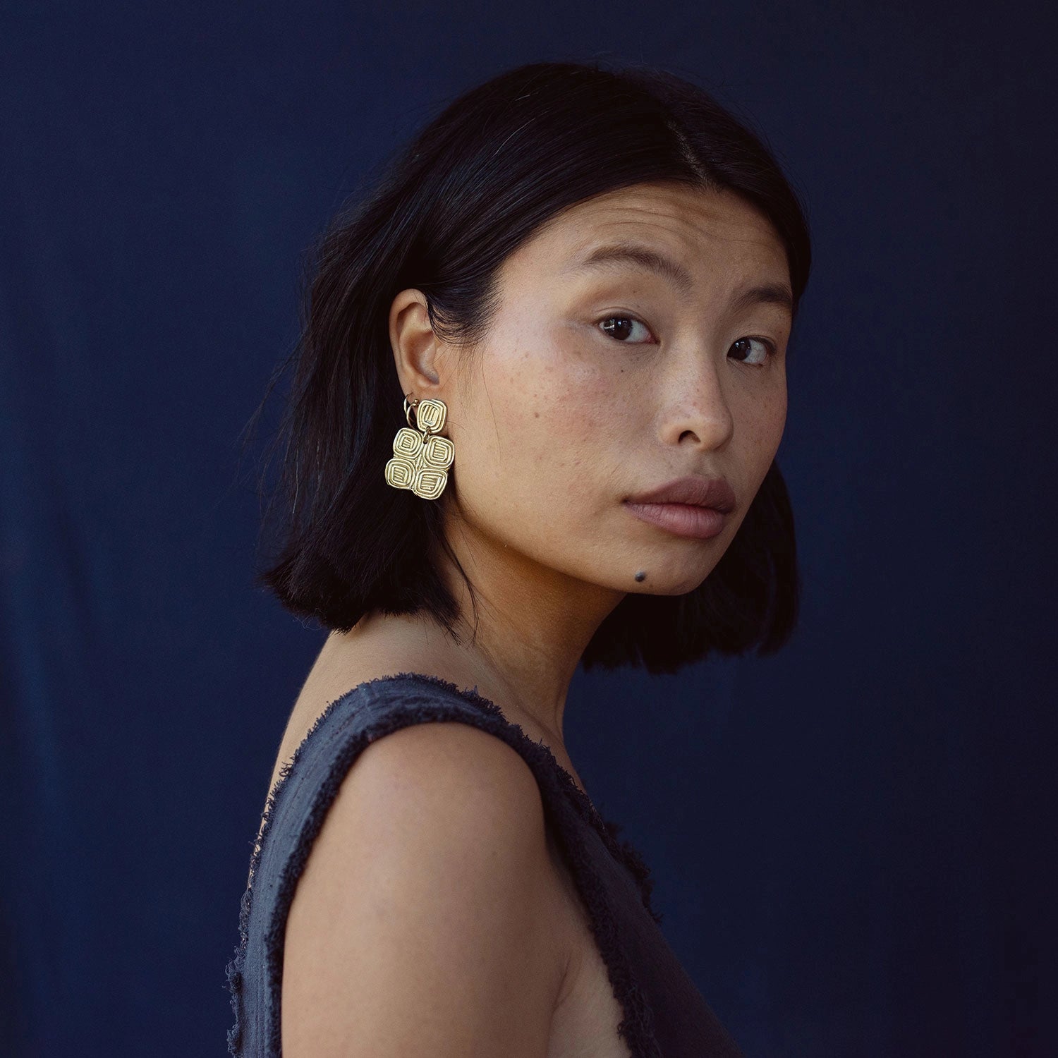 Michelle Ross Mauray Collection Phila Brass Statement Earrings