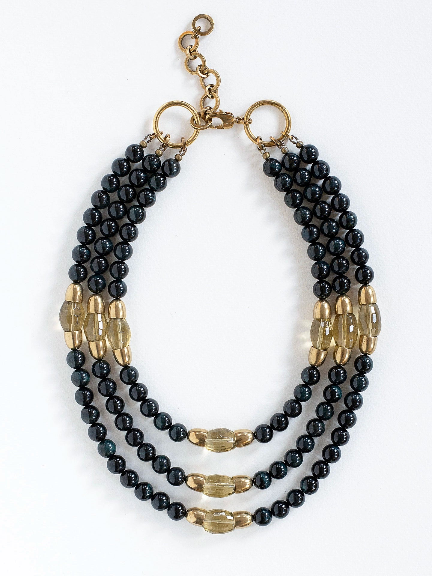 Sandia Brass, Blue Tigers Eye and Lemon Quartz Necklace Michelle Ross