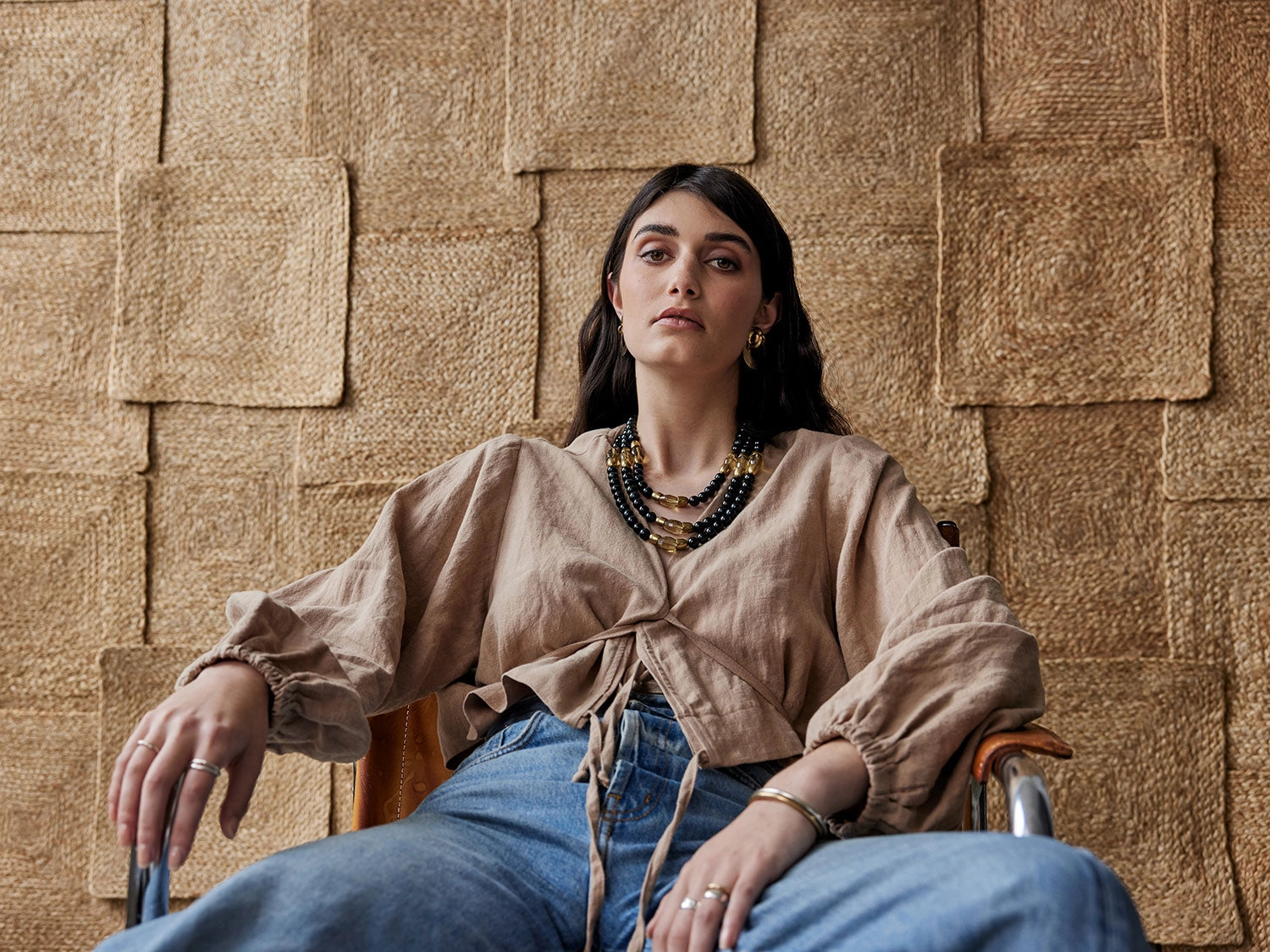 Sandia Brass, Blue Tigers Eye and Lemon Quartz Necklace Michelle Ross