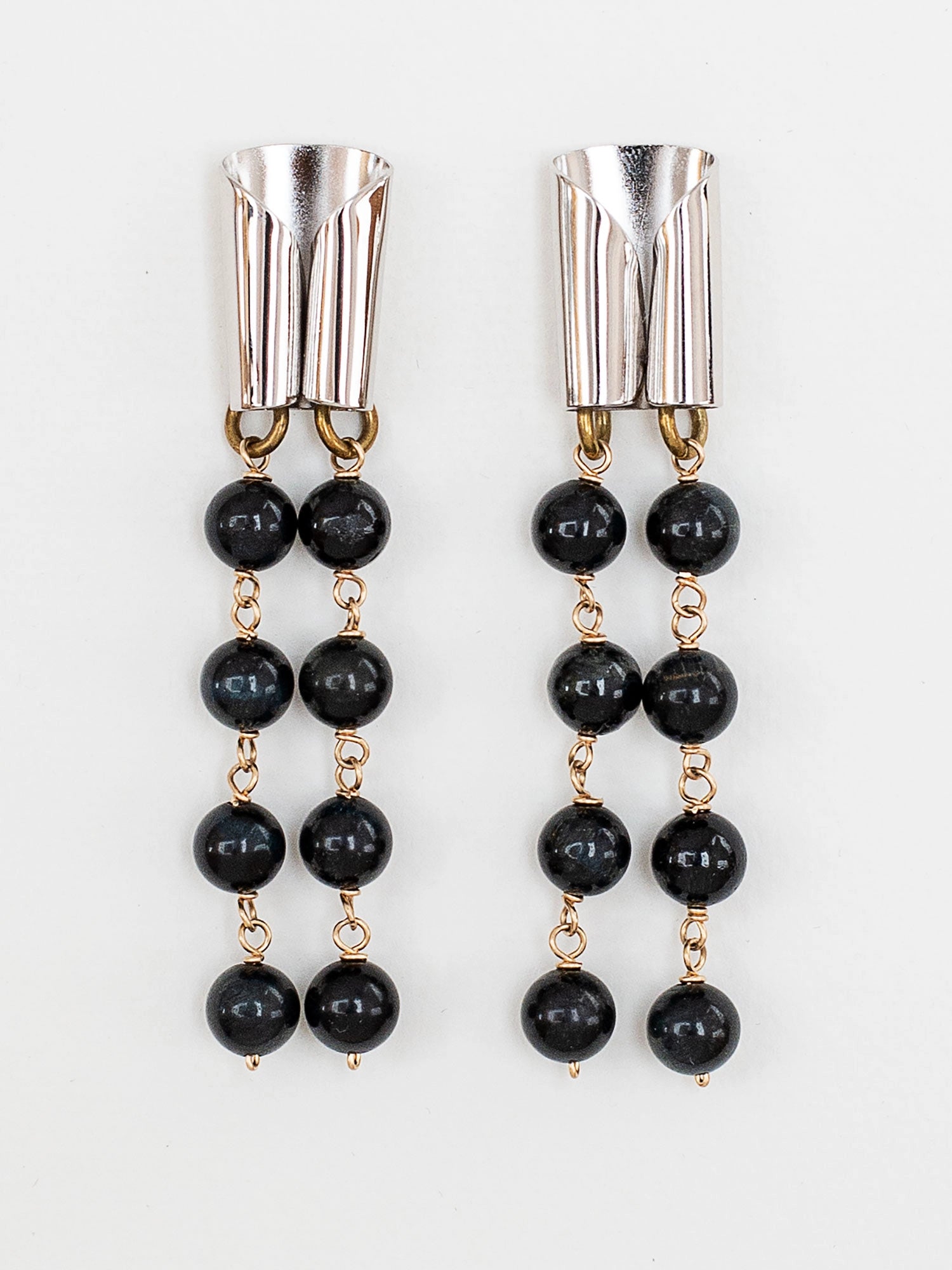 Silas Brass Rhodium and Blue Tigers Eye Chandelier Earrings Michelle Ross