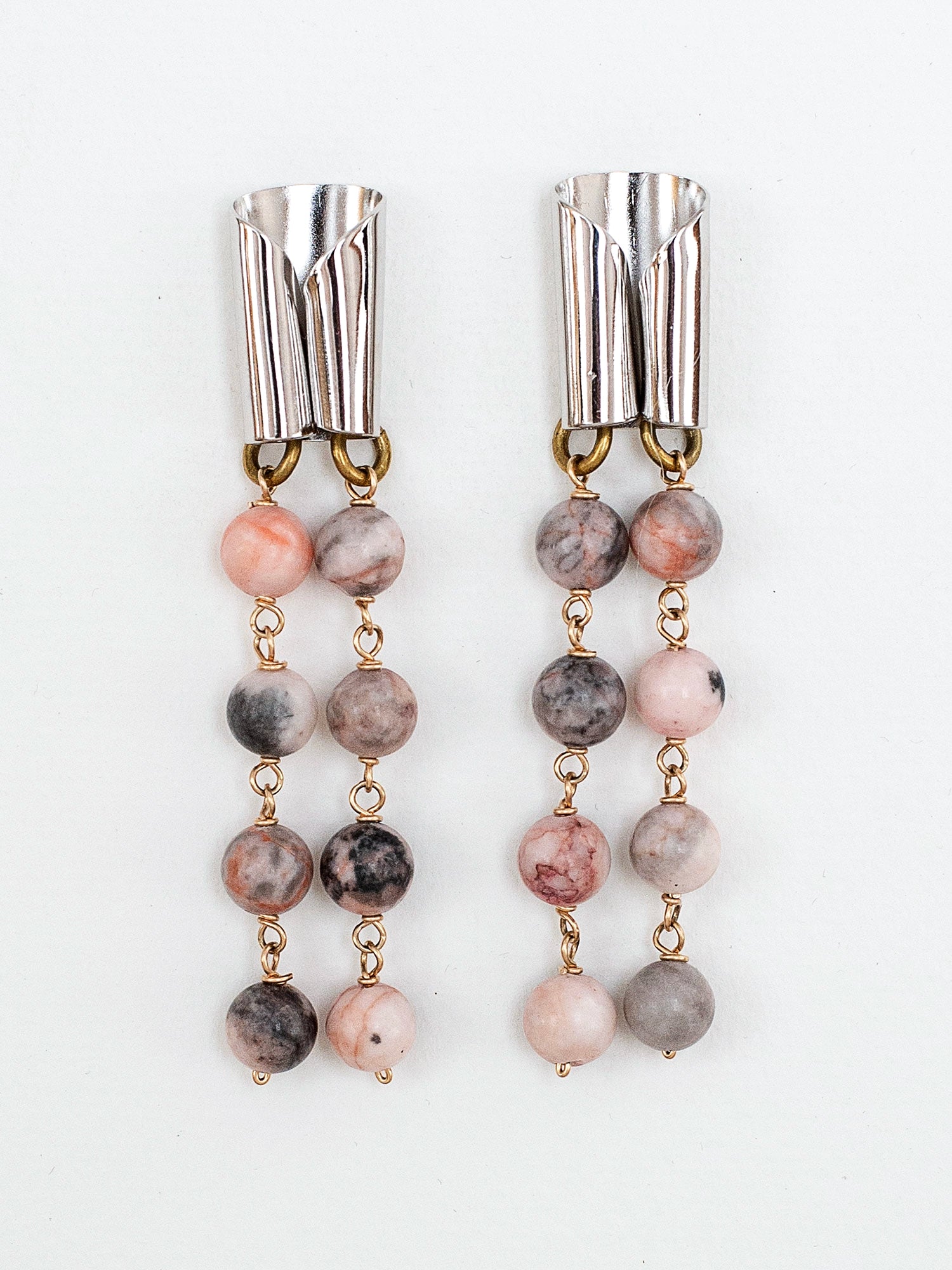Silas Pink Zebra Jasper Rhodium Earrings Michelle Ross
