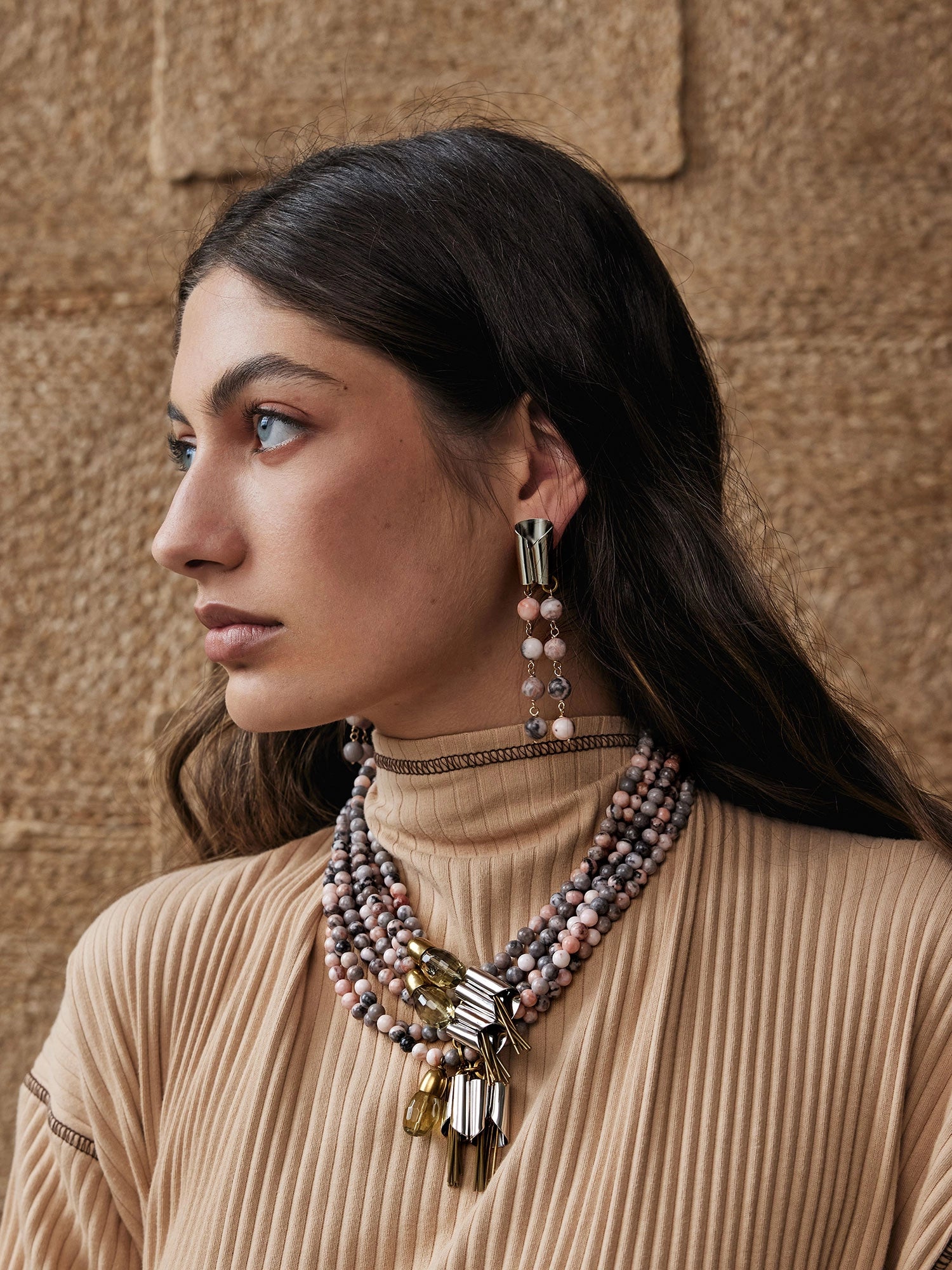 Silas Pink Zebra Jasper Rhodium Earrings Michelle Ross