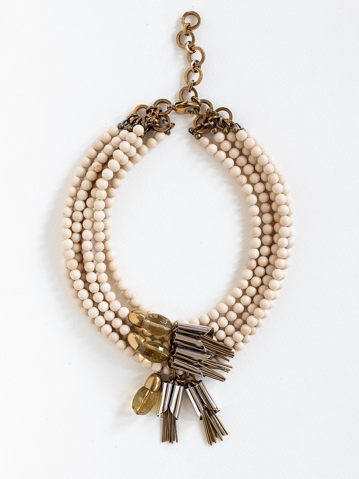 Sofra Brass, Riverstone, Lemon Quartz, Rhodium Necklace Michelle Ross