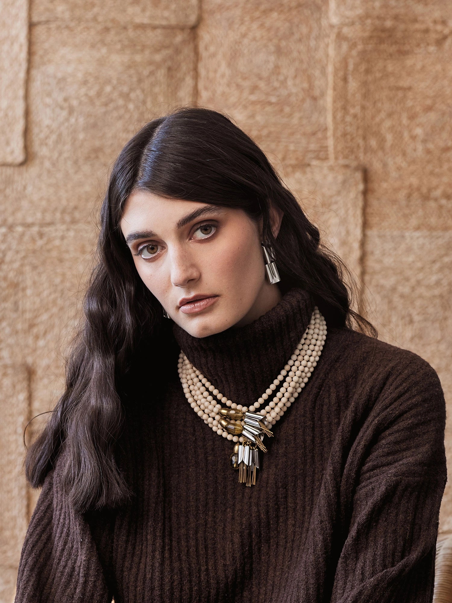 Sofra Brass, Riverstone, Lemon Quartz, Rhodium Necklace Michelle Ross