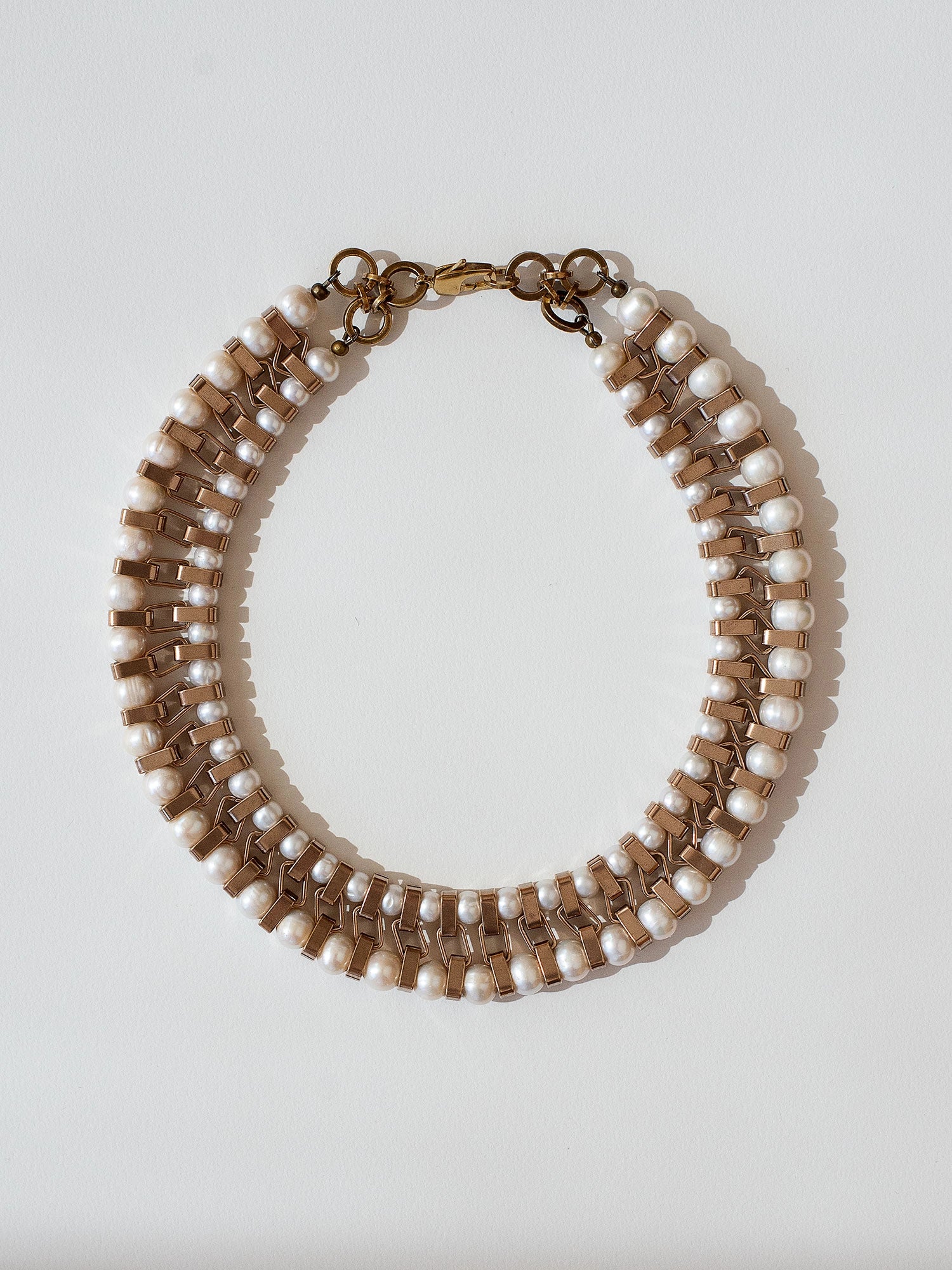 Theresa Brass and Freshwater Pearl Collar Necklace Michelle Ross