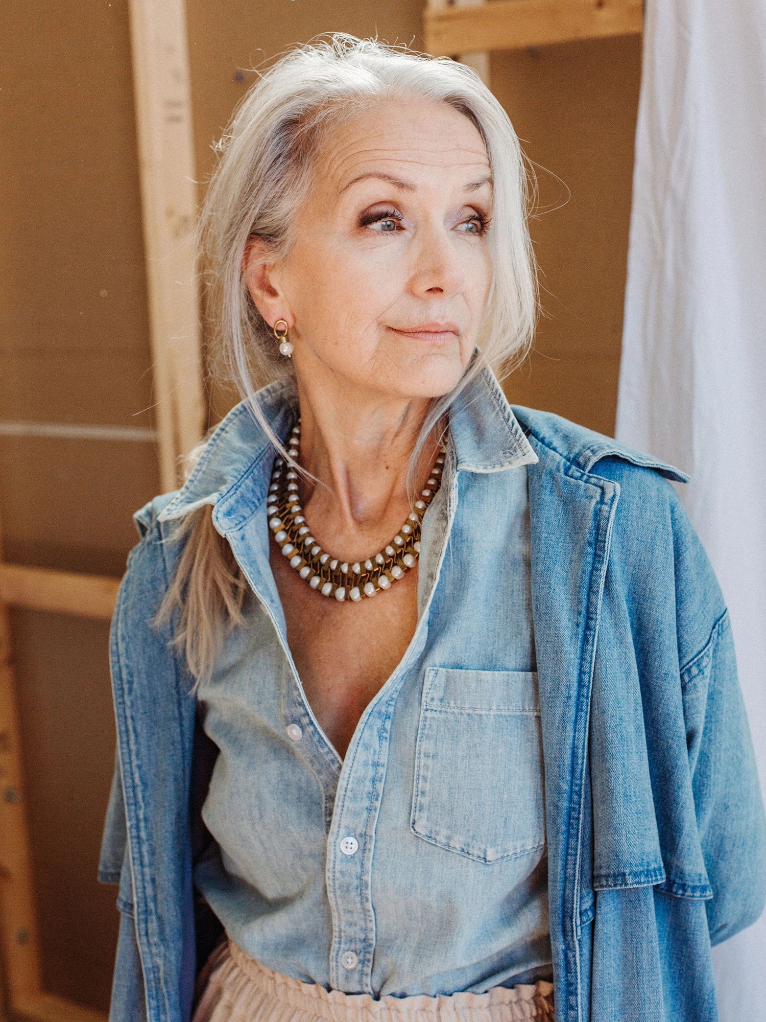 Theresa Brass and Freshwater Pearl Collar Necklace Michelle Ross