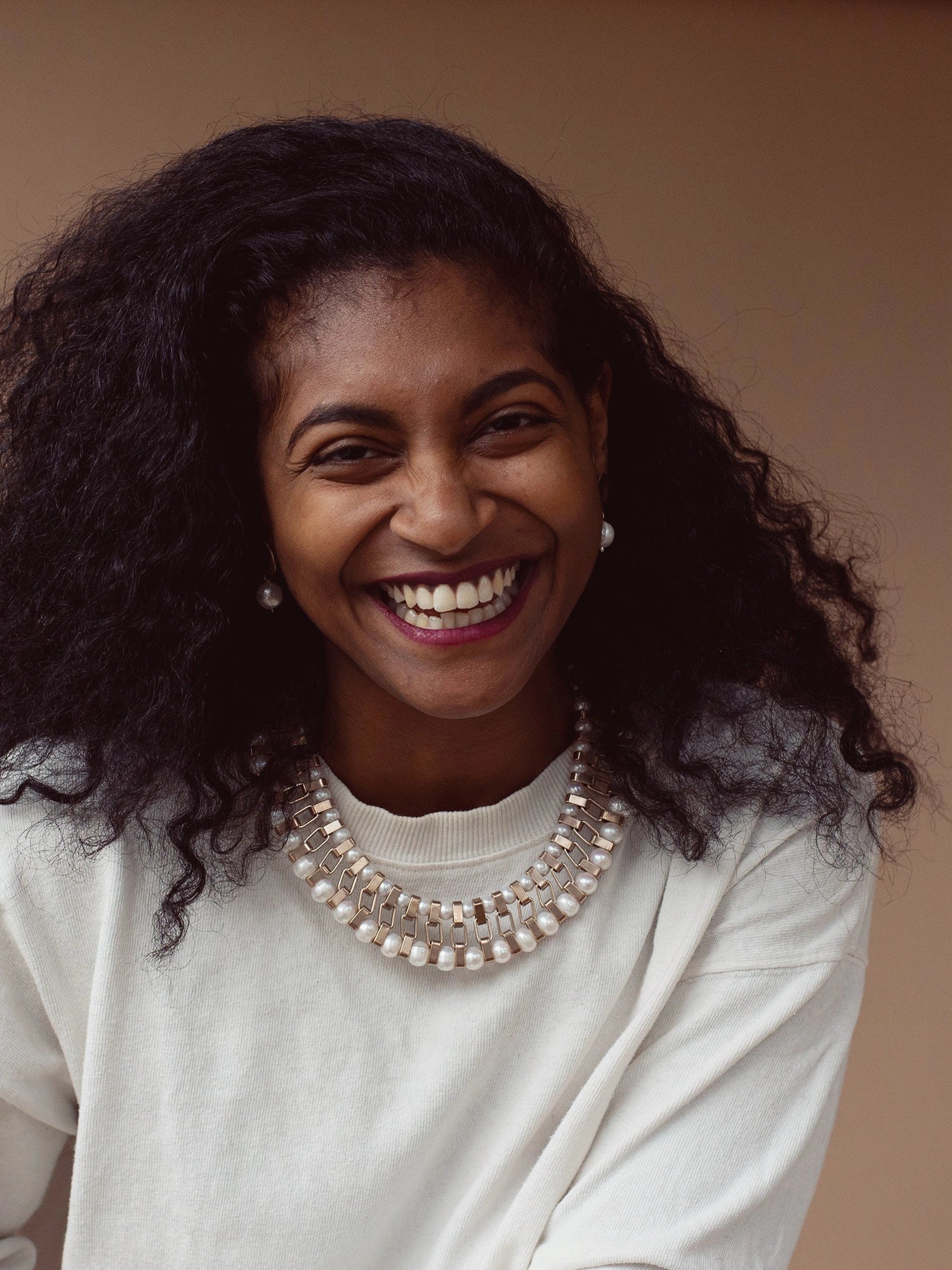 Theresa Brass and Freshwater Pearl Collar Necklace Michelle Ross