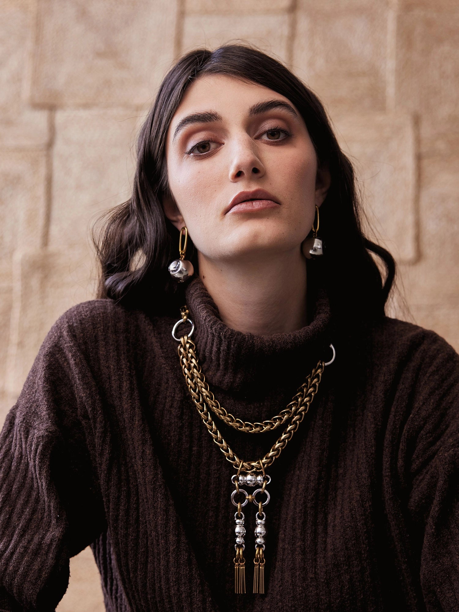 Zina Brass Rhodium Layered Chain Necklace Michelle Ross