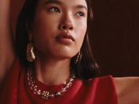 Loen Crystal Quartz Bead Necklace with Brass Details and Lys Handmade Solid Brass Wide Bangle Bracelet by Michelle Ross