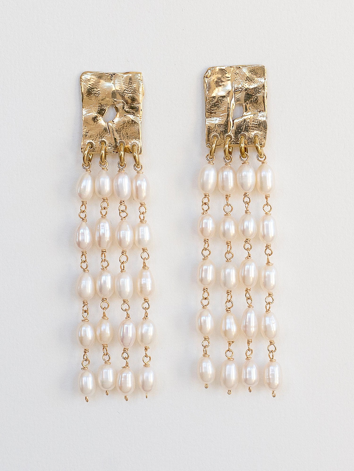 Brass and Gold Filled Freshwater Pearl Statement Earrings Wedding Michelle Ross