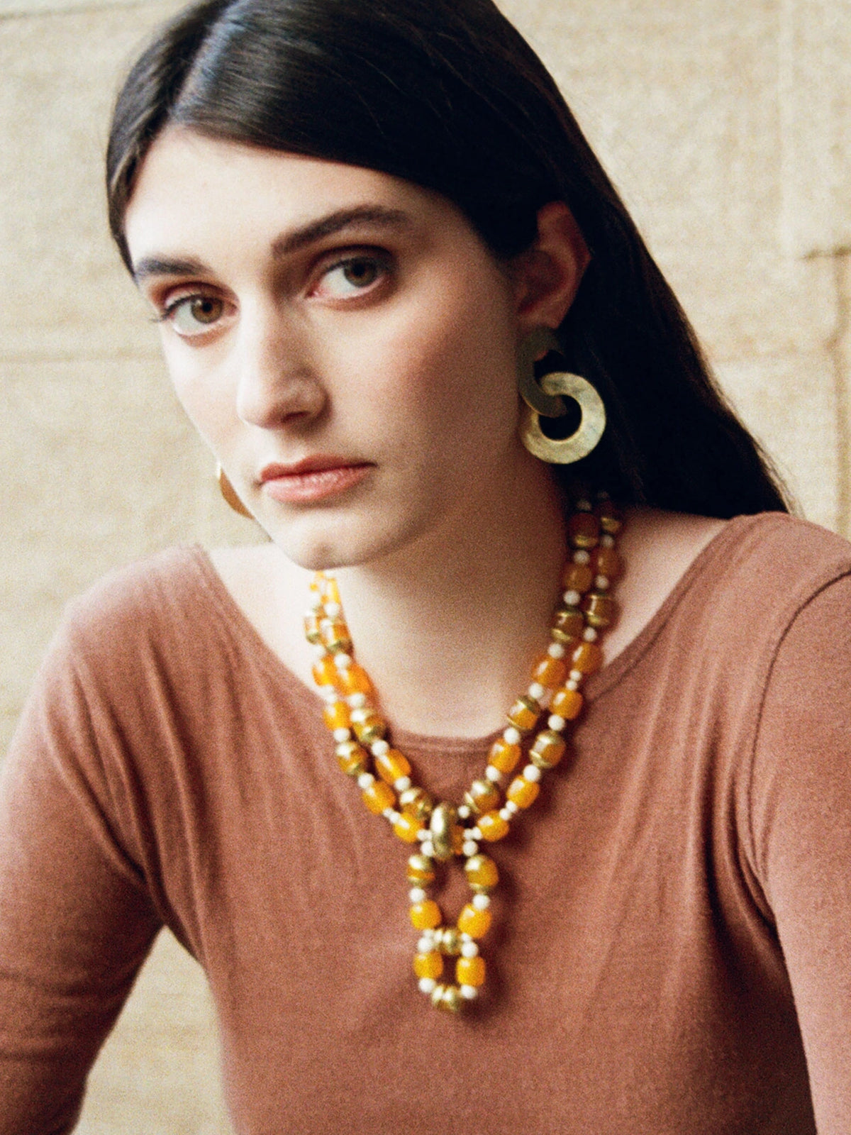 Bayo Brass Link Statement Earrings Michelle Ross