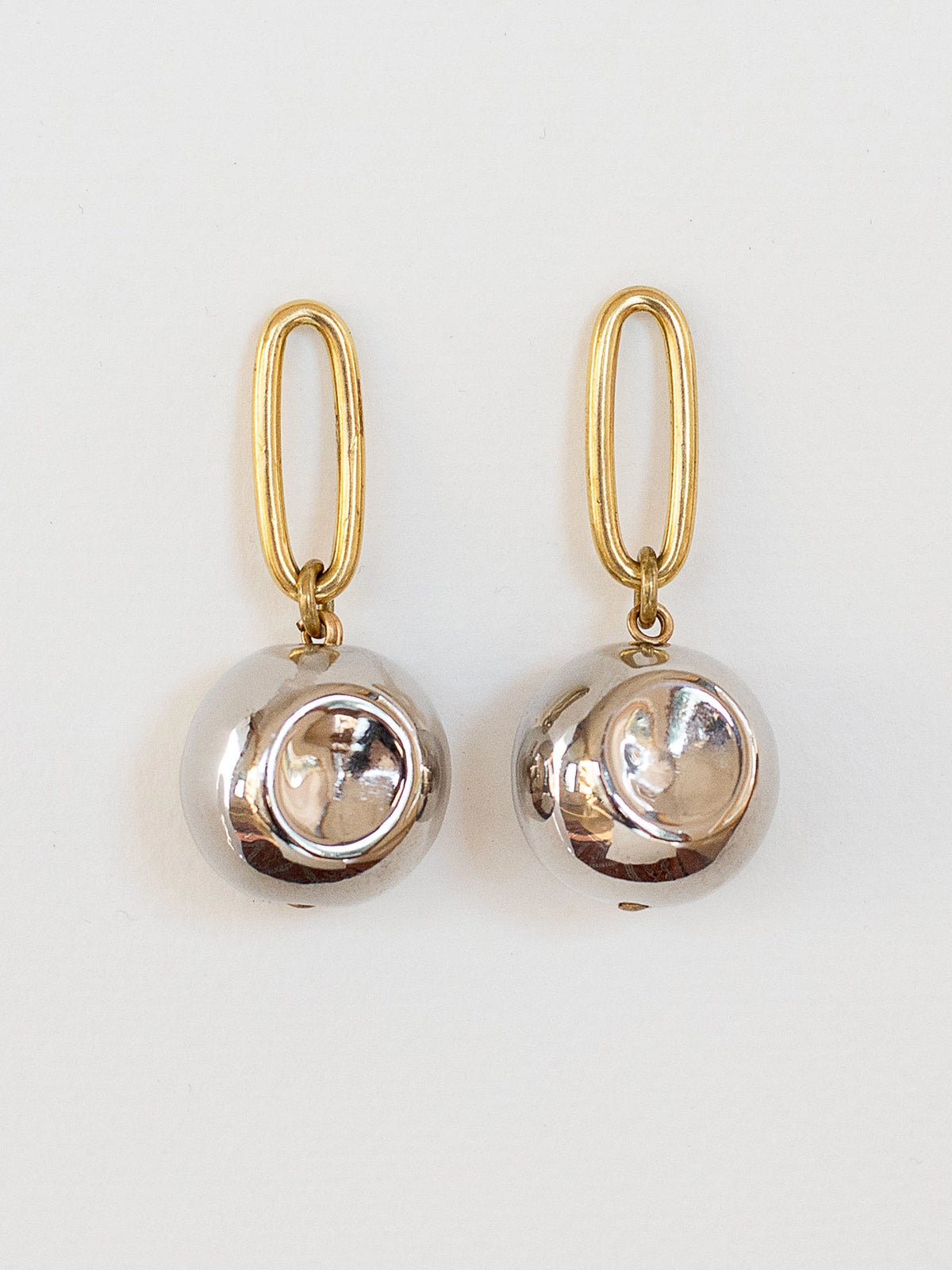 Bobbi Brass and Rhodium Silver Ball Earrings Michelle Ross