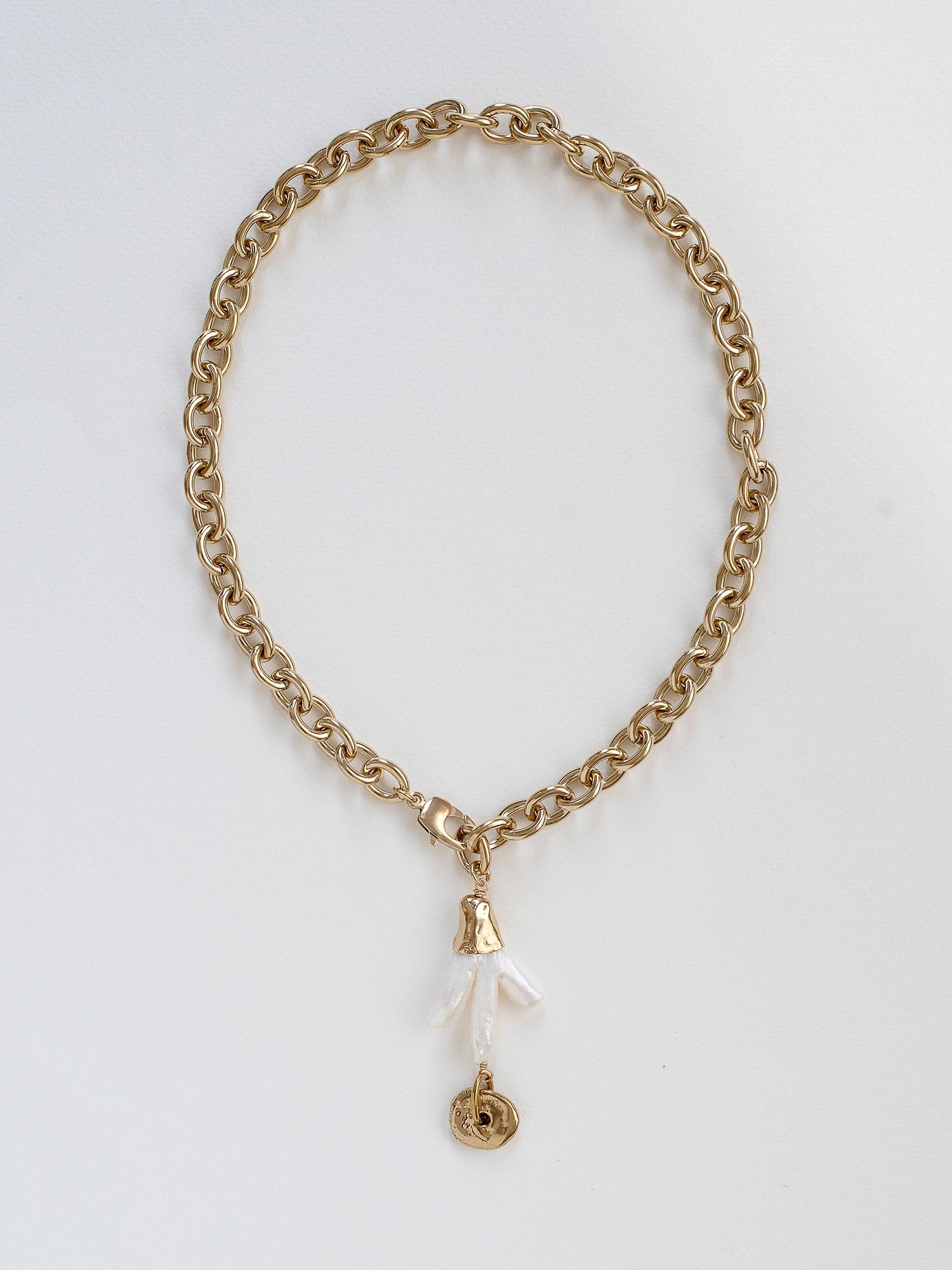 Cava Pearl and Brass Lariat Necklace by Michelle Ross