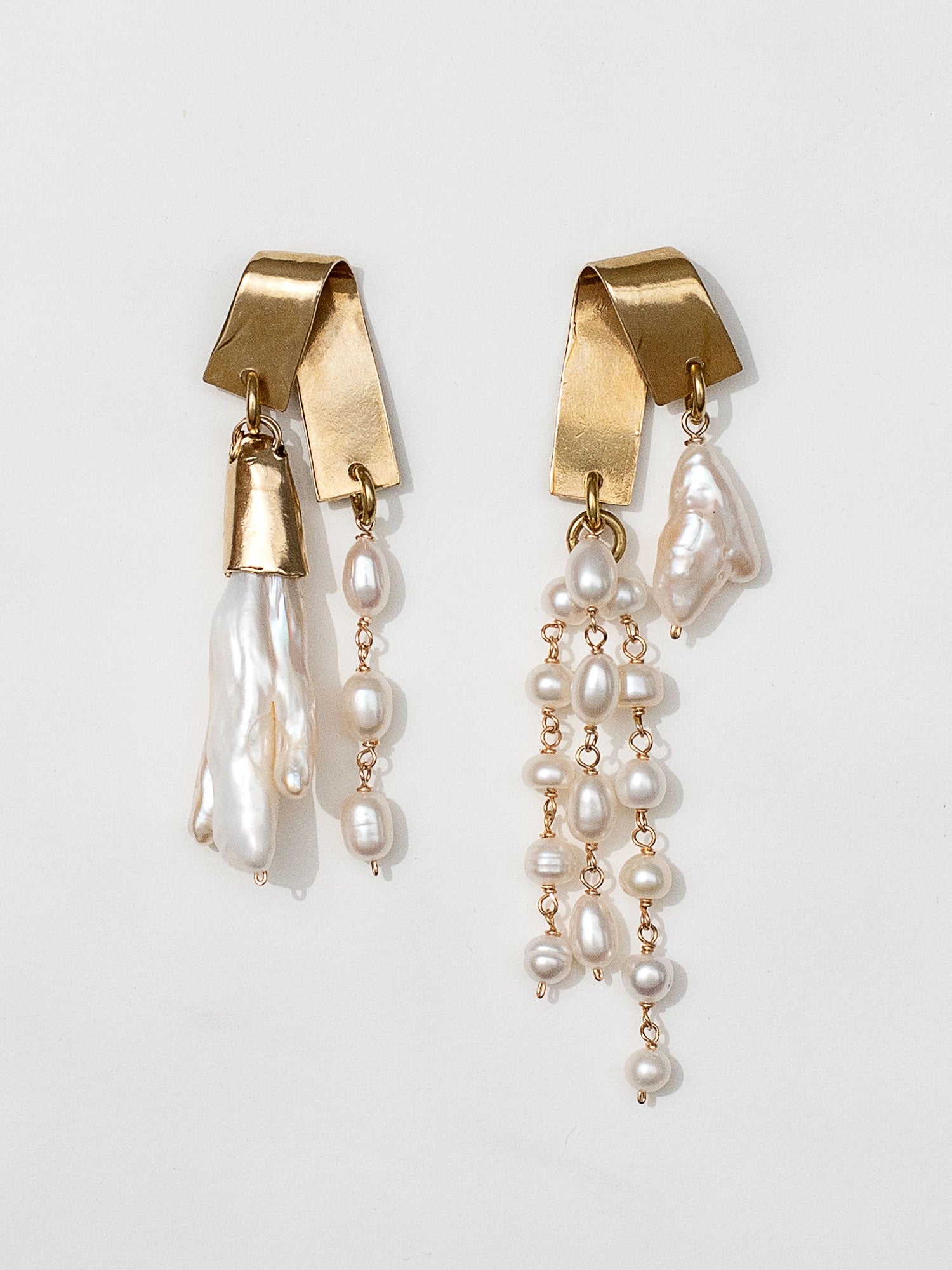 Caito Pearl Dangle Asymmetrical Statement Earrings by Michelle Ross