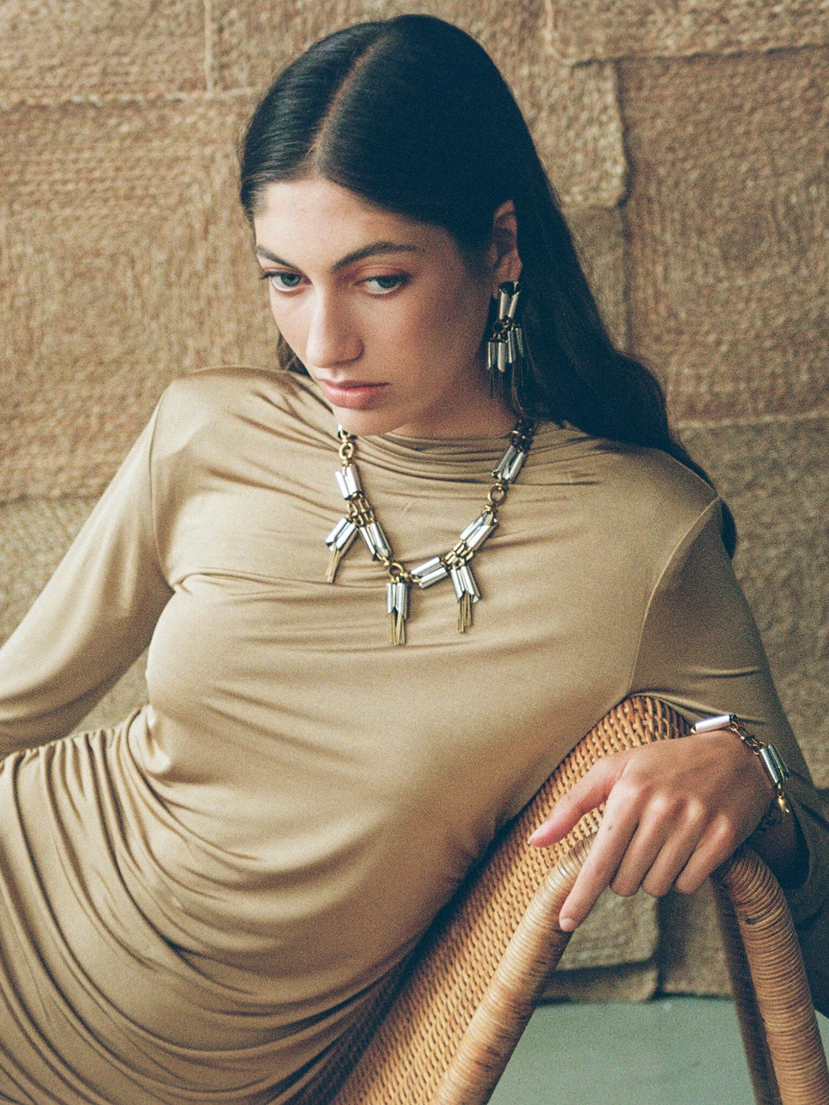 Dehlia Brass and Rhodium Statement Earrings Michelle Ross