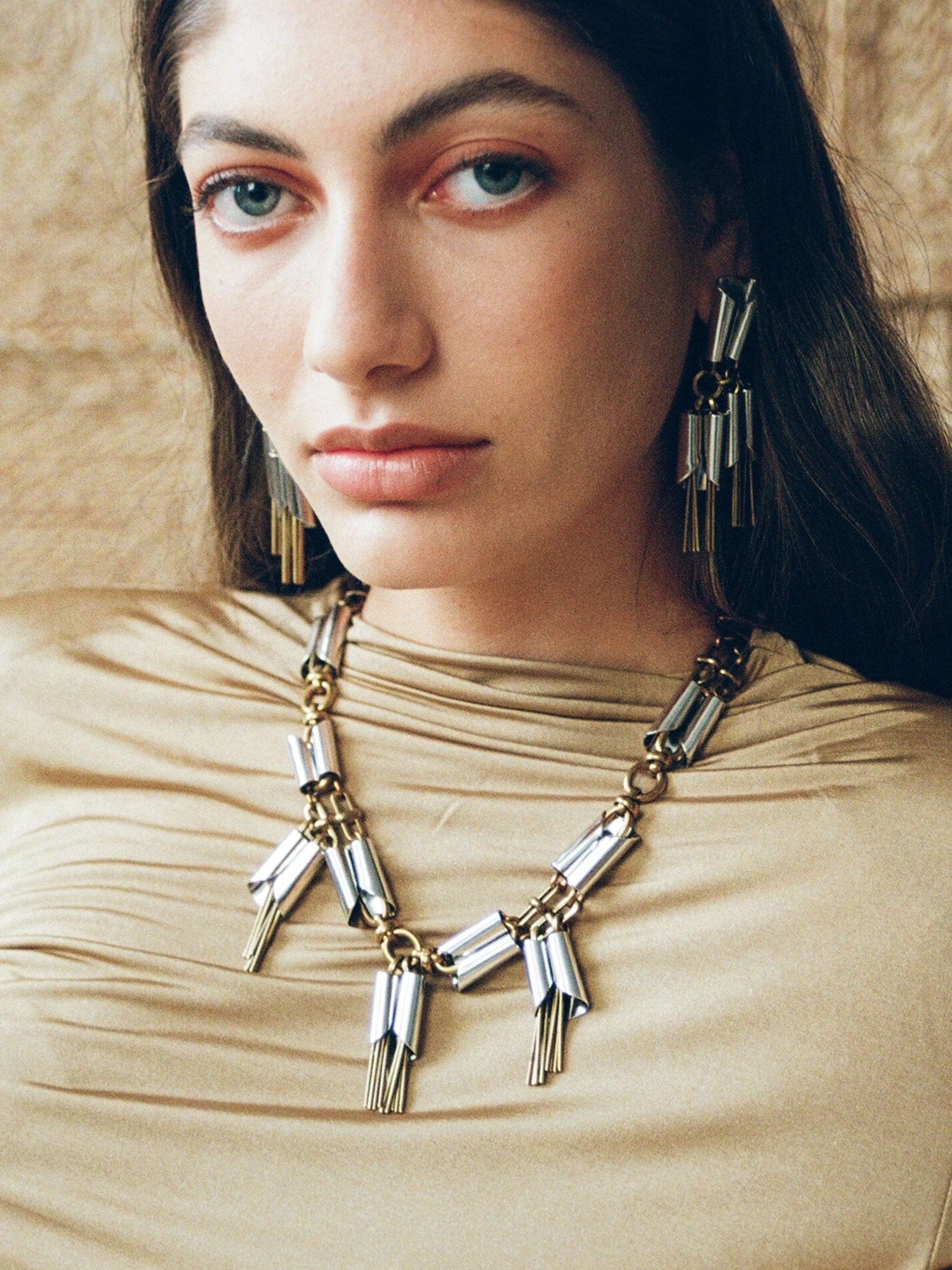 Dreya Brass and Rhodium Statement Necklace Michelle Ross