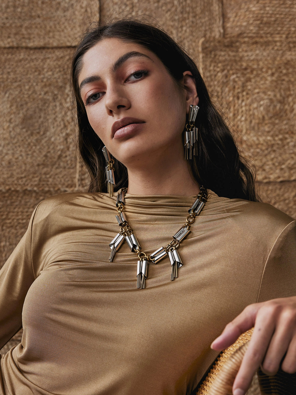 Dreya Brass and Rhodium Statement Necklace Michelle Ross