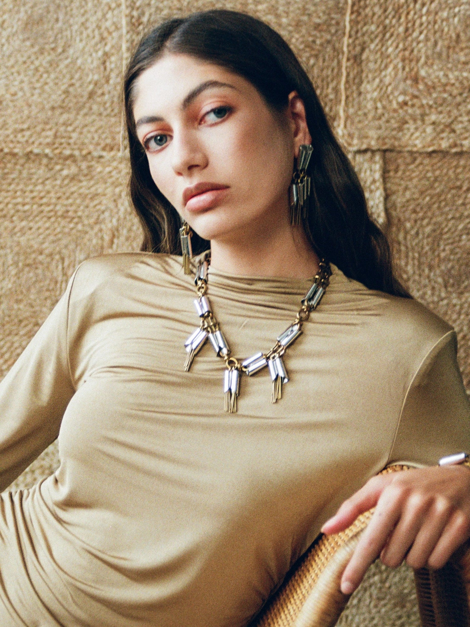 Dreya Brass and Rhodium Statement Necklace Michelle Ross