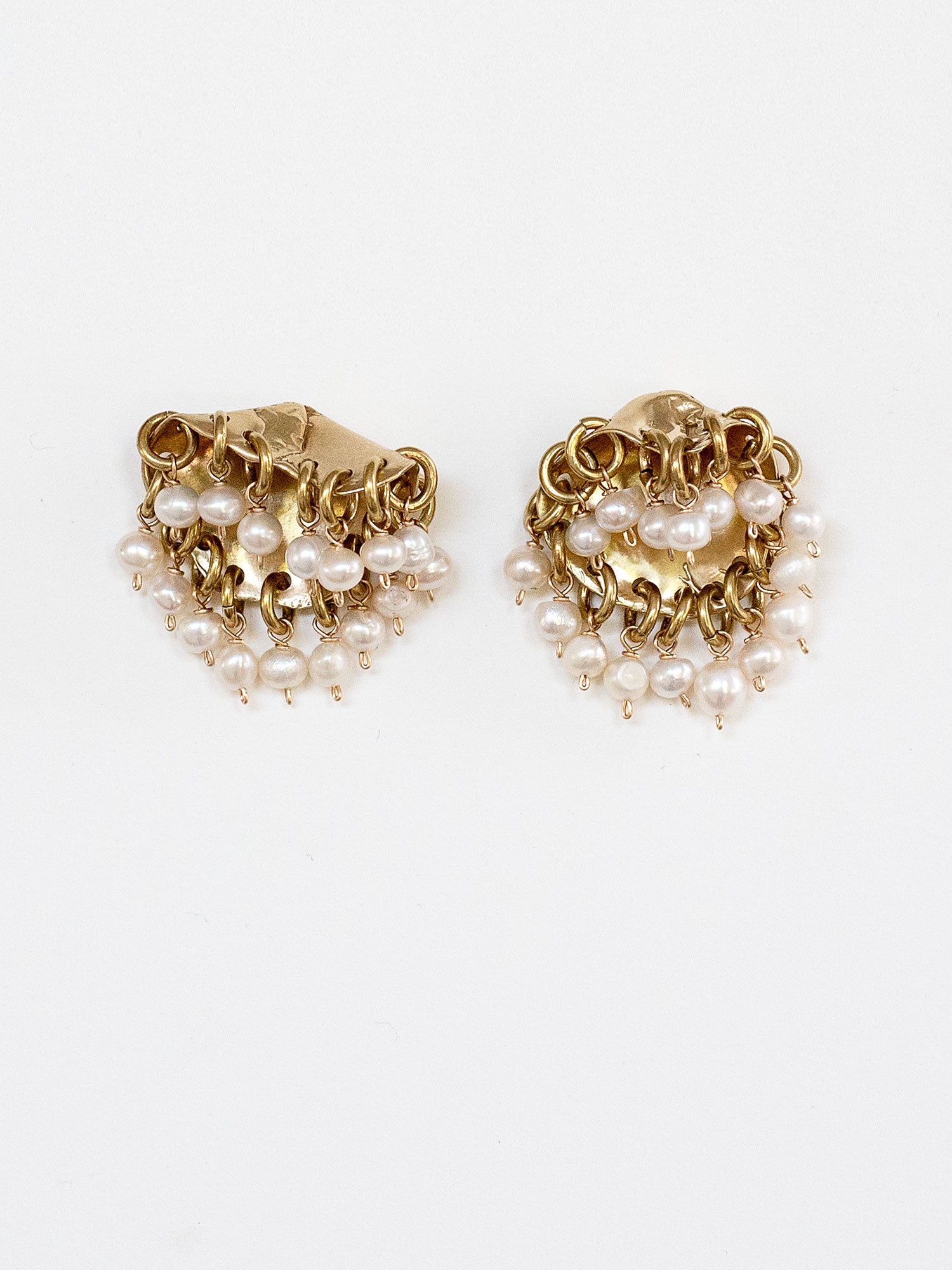 Echi Pearl Drop Dangly Brass Statement Earrings by Michelle Ross