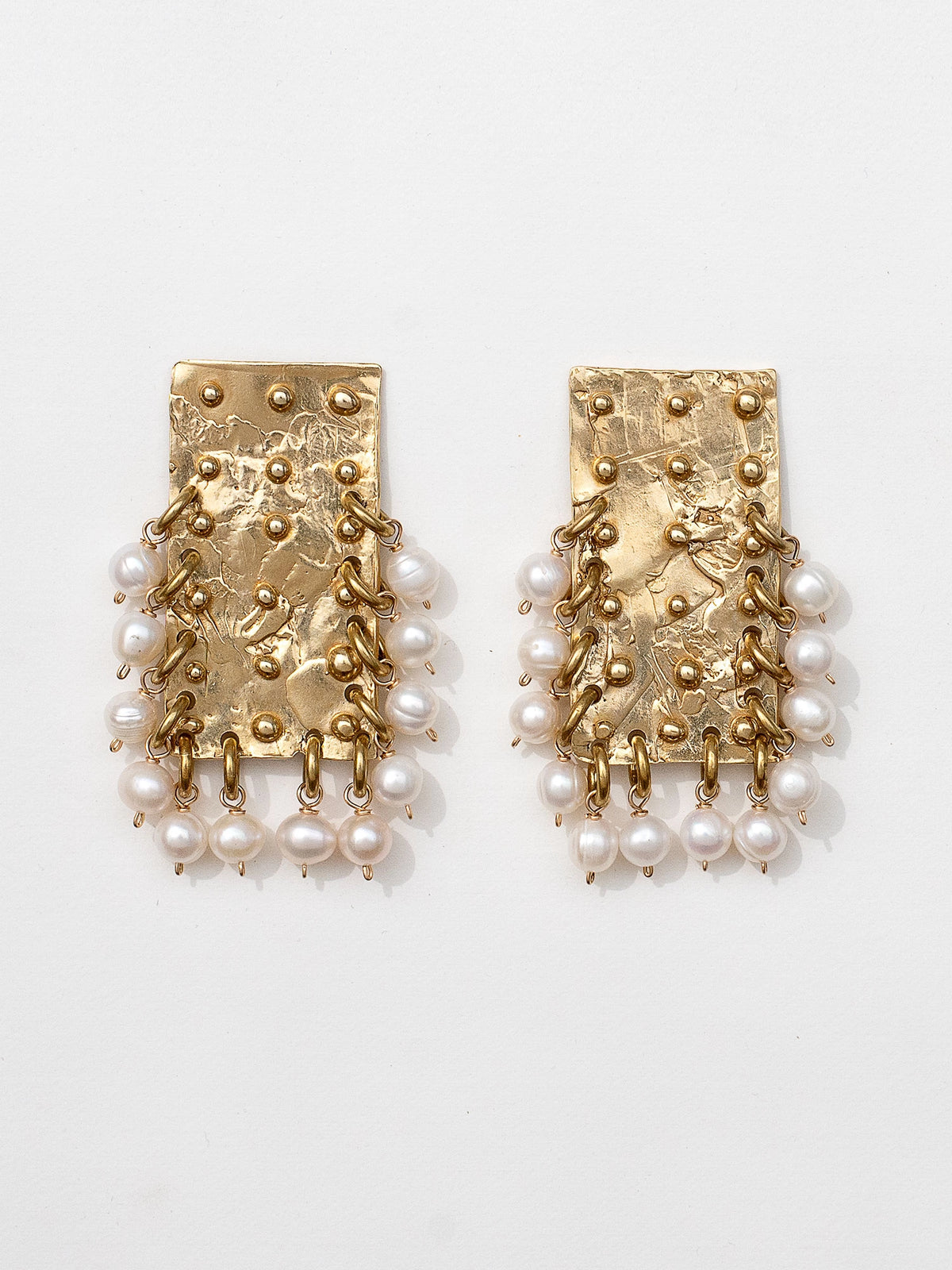 Eris Freshwater Pearl and Brass Statement Earrings by Michelle Ross