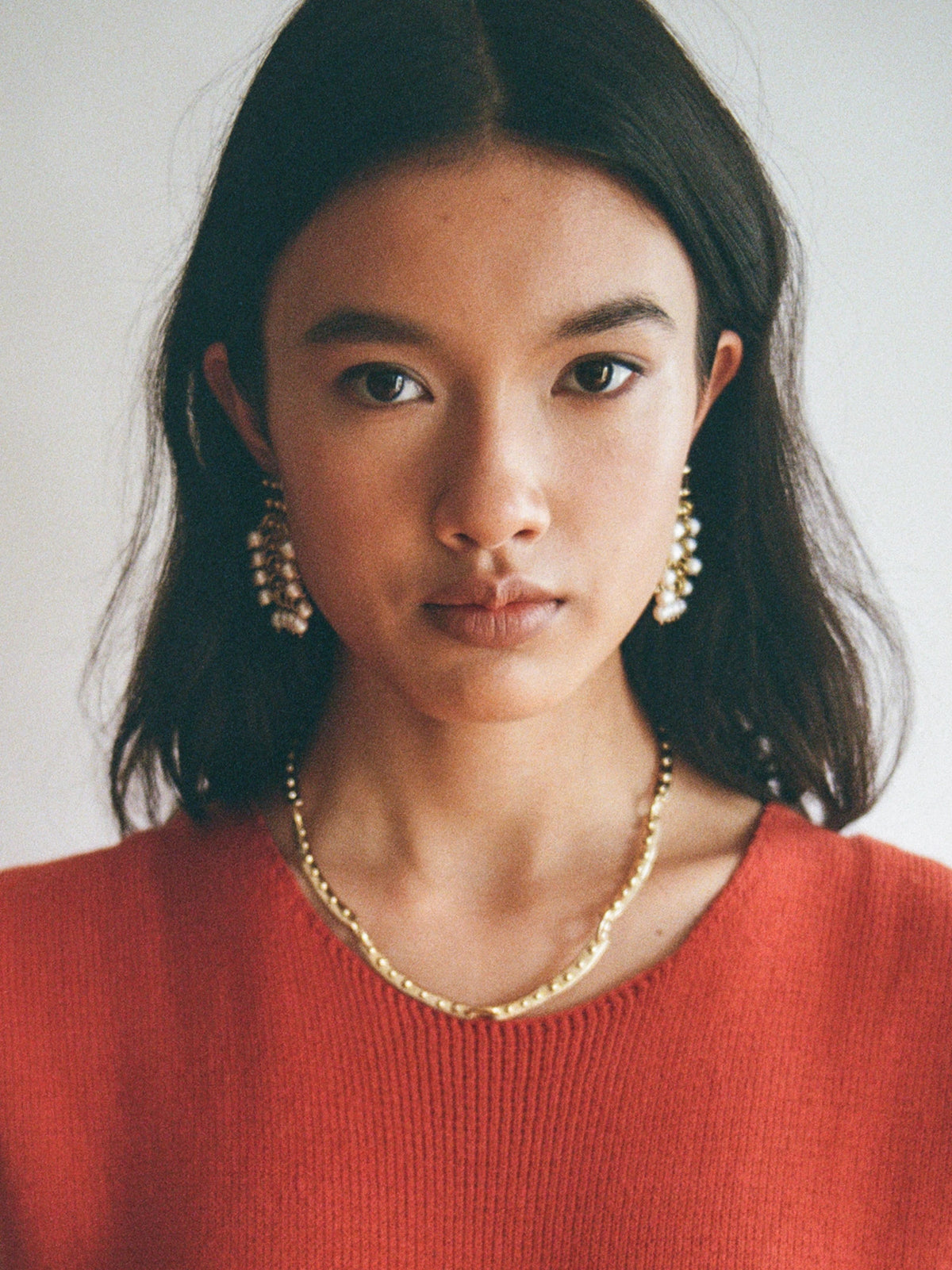 Eris Freshwater Pearl and Brass Statement Earrings by Michelle Ross