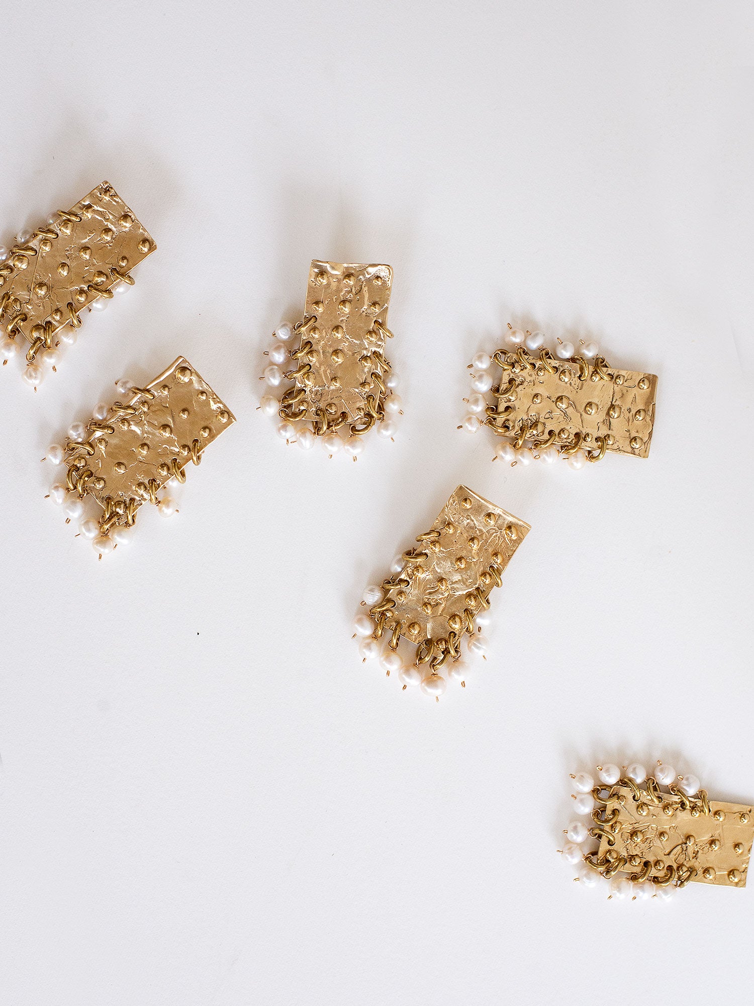 Eris Freshwater Pearl and Brass Statement Earrings by Michelle Ross