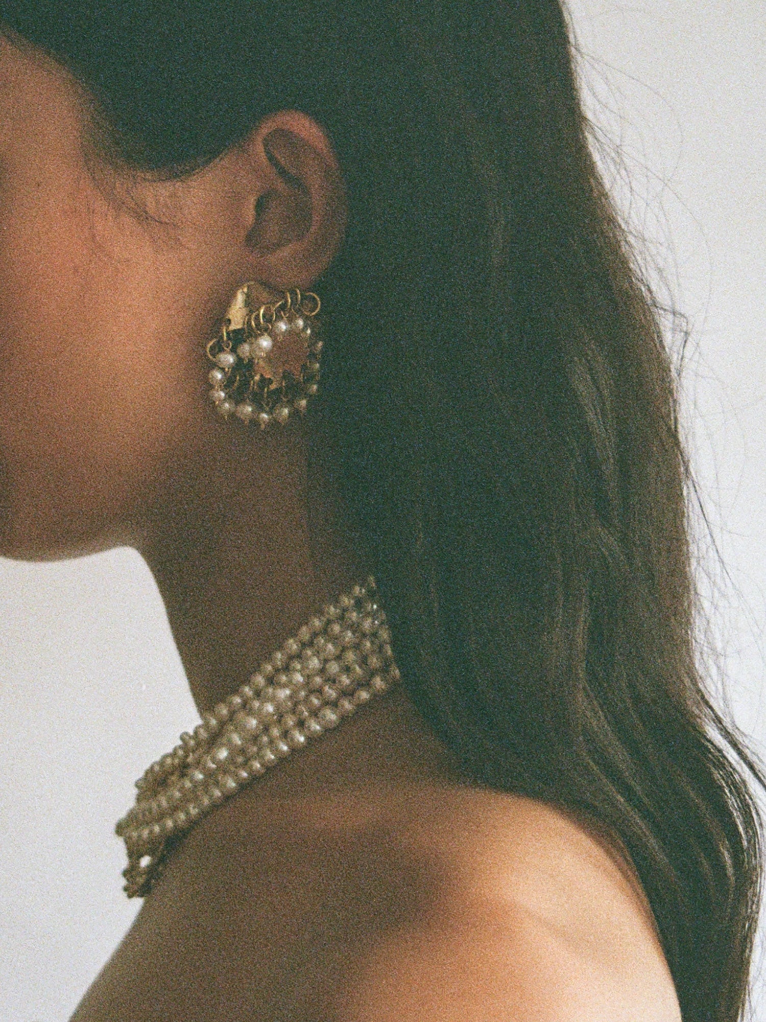 Echi Brass and Freshwater Pearl Statement Earrings by Michelle Ross