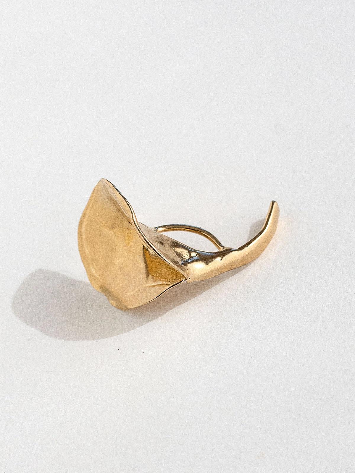 A brass brooch in an abstract floral shape by Canadian designer Michelle Ross