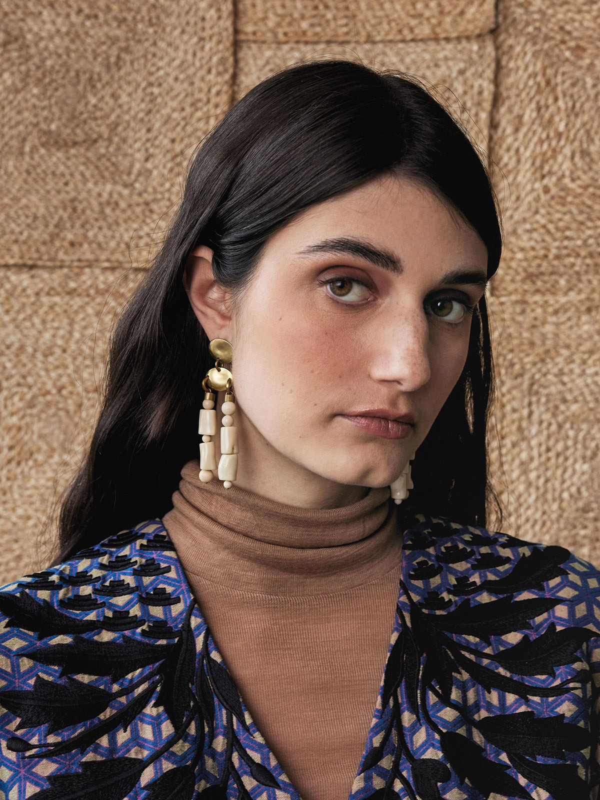 Ellison Brass, Riverstone and Coral Statement Earrings by Michelle Ross