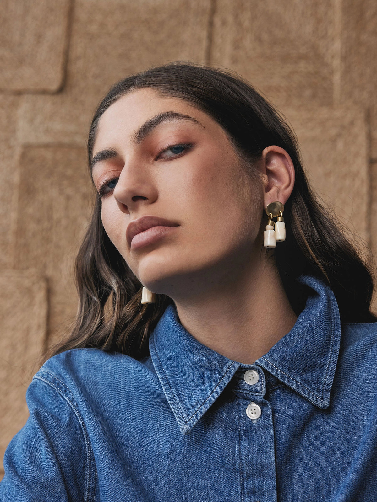 Estee Brass Riverstone and Coral Small Earrings Michelle Ross