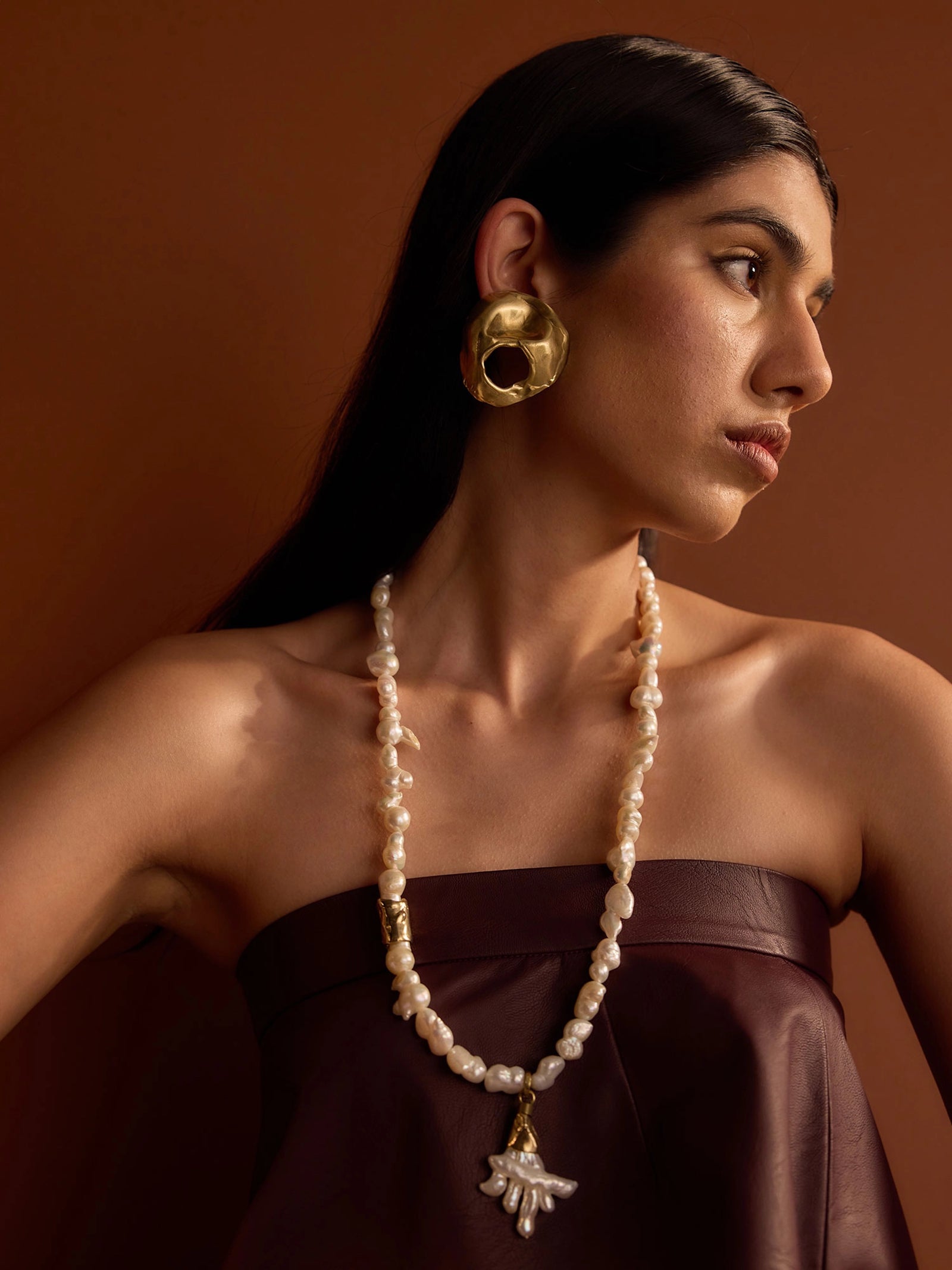 Flor Sculptural Brass Statement Earrings by Michelle Ross