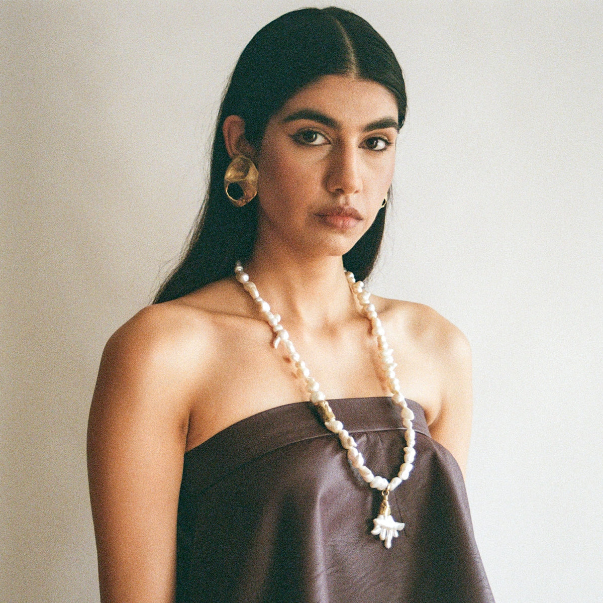 Flor Sculptural Brass Statement Earrings by Michelle Ross