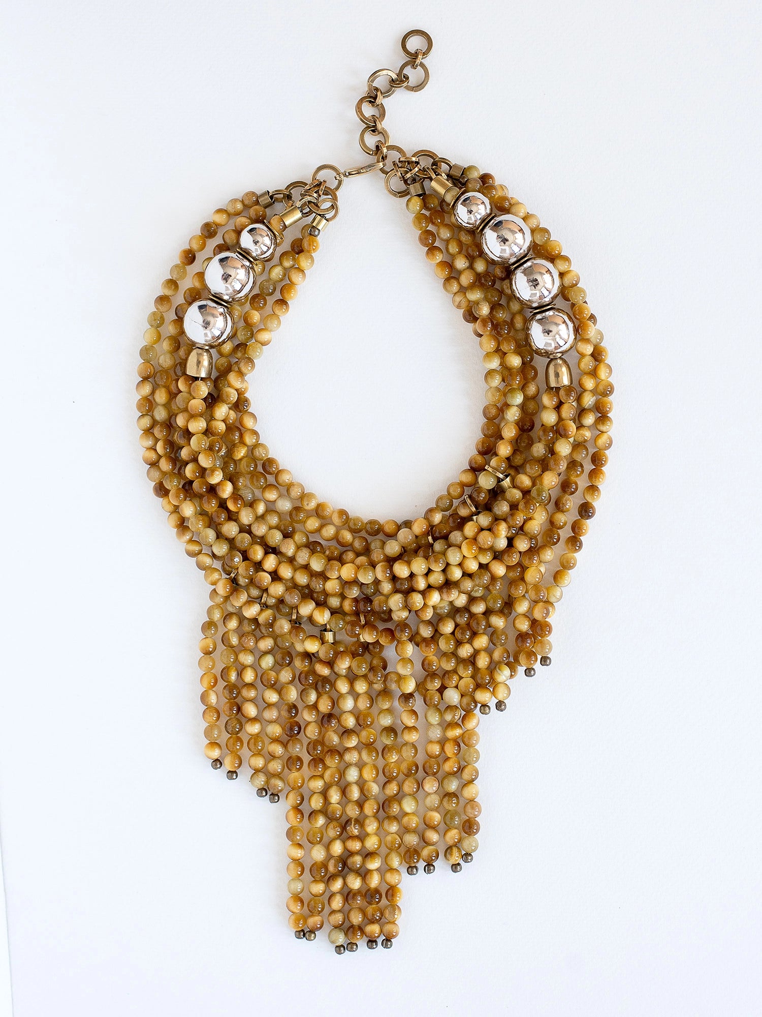 Frankie Brass and Tigers Eye and Rhodium Statement Necklace Michelle Ross