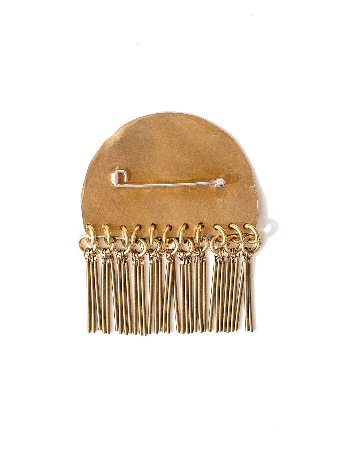 Brass brooch with fringe tassles by Michelle Ross