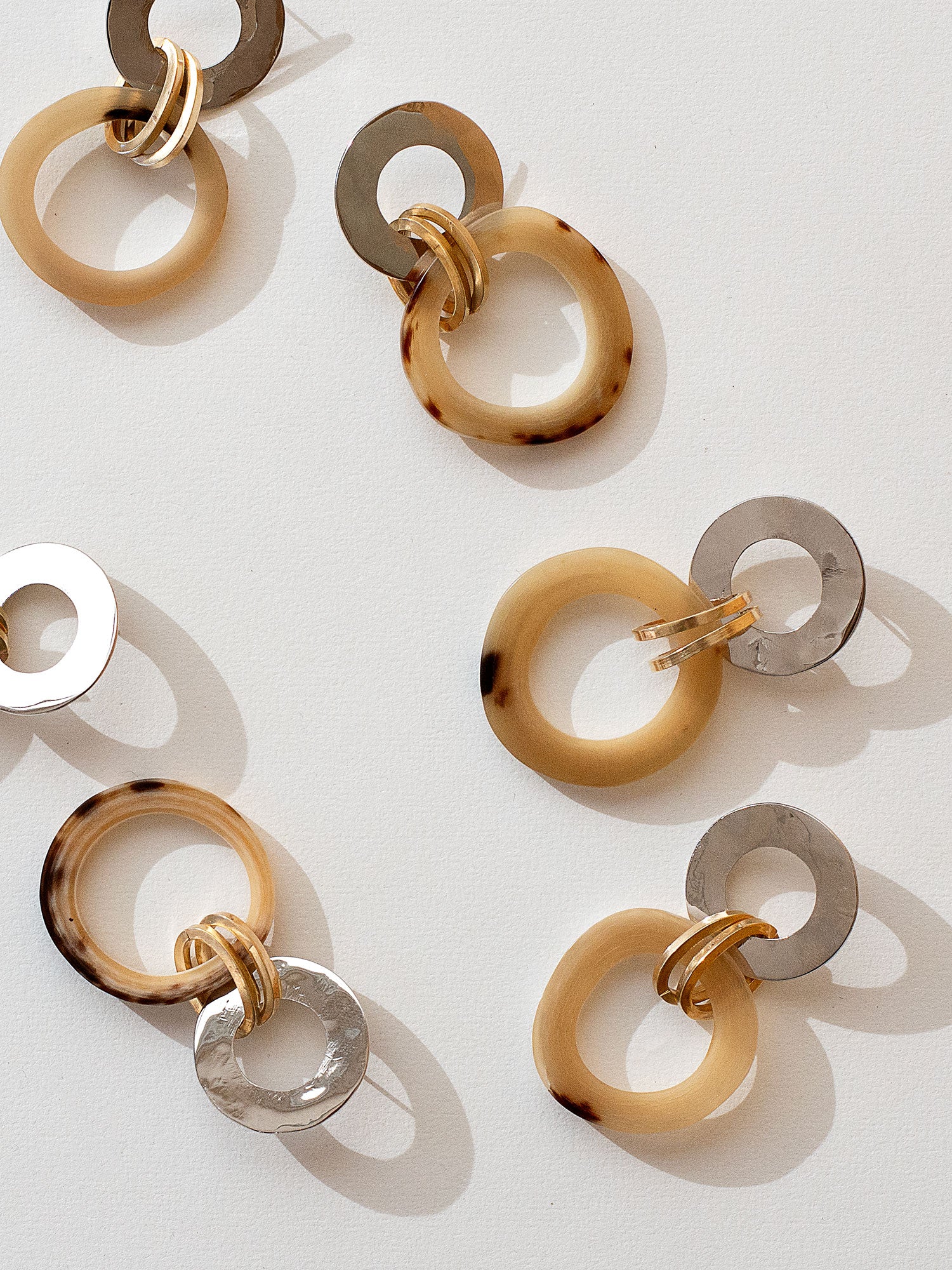 Hoda Sterling Silver Hoop, Horn and Brass Detail Statement Earrings by Michelle Ross