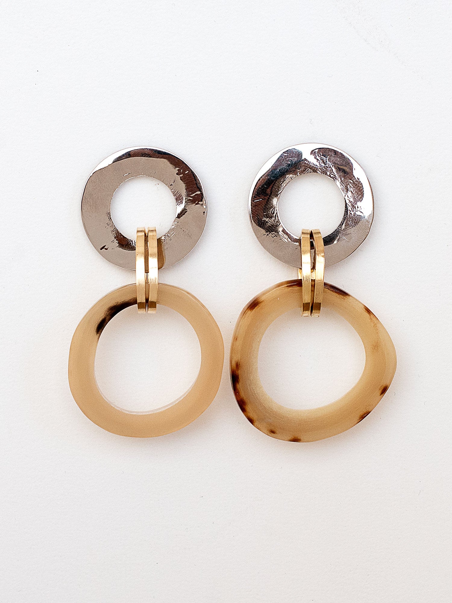 Hoda Sterling Silver Hoop, Horn and Brass Detail Statement Earrings by Michelle Ross