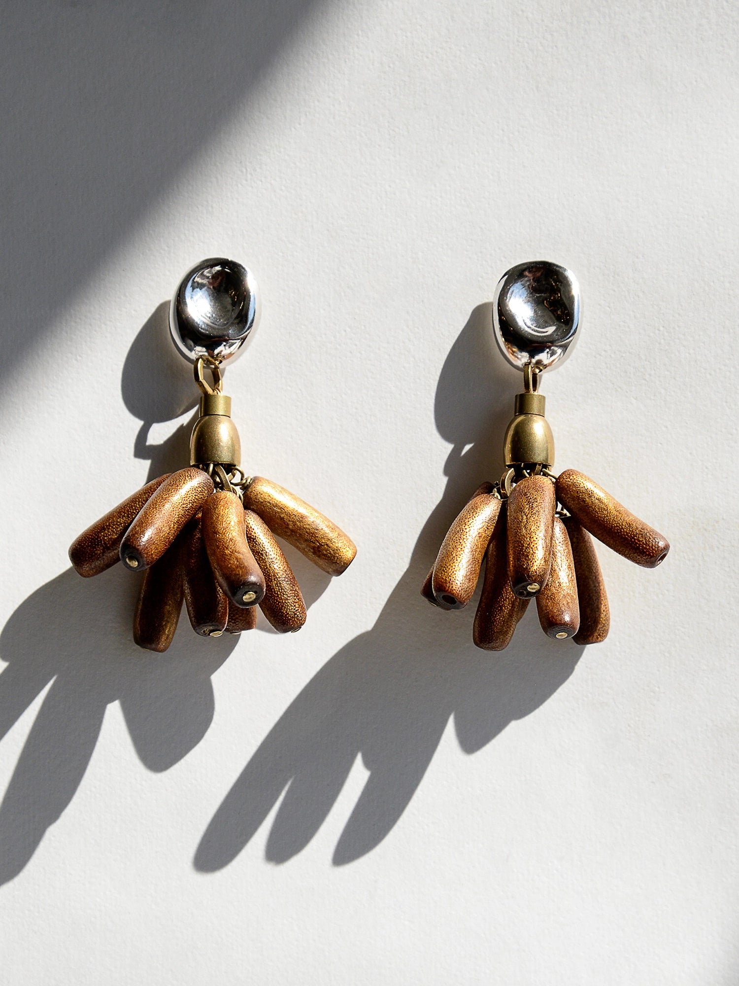 Jona Bamboo, Brass and Rhodium Earrings Michelle Ross